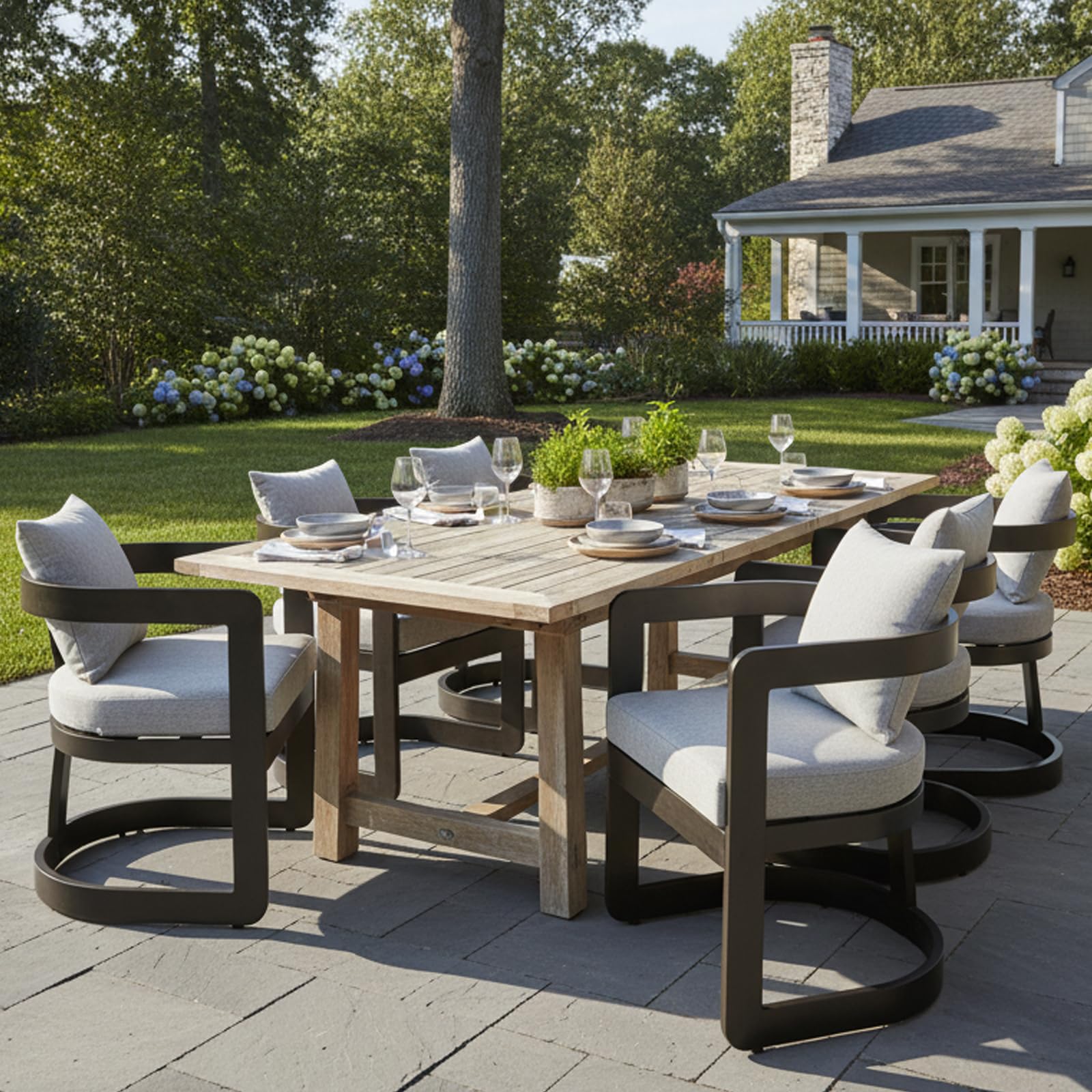 DAYAOUTDOOR Outdoor Dining Chair Set of 6, Aluminum Patio Chairs with Armrests, Round Patio Chair Set, Metal Dining Chair Set Use, Dining Chairs for