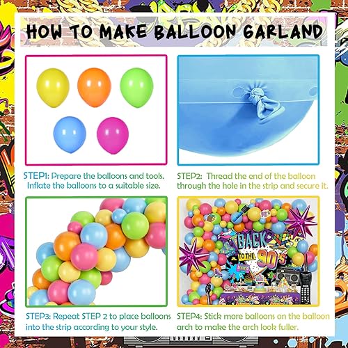 Miniatura 3 de Decoraciones de fiesta de los años 90, decoraciones de fiesta de cumpleaños temáticas de los años 90, telón de fondo de globos, guirnalda de arco,