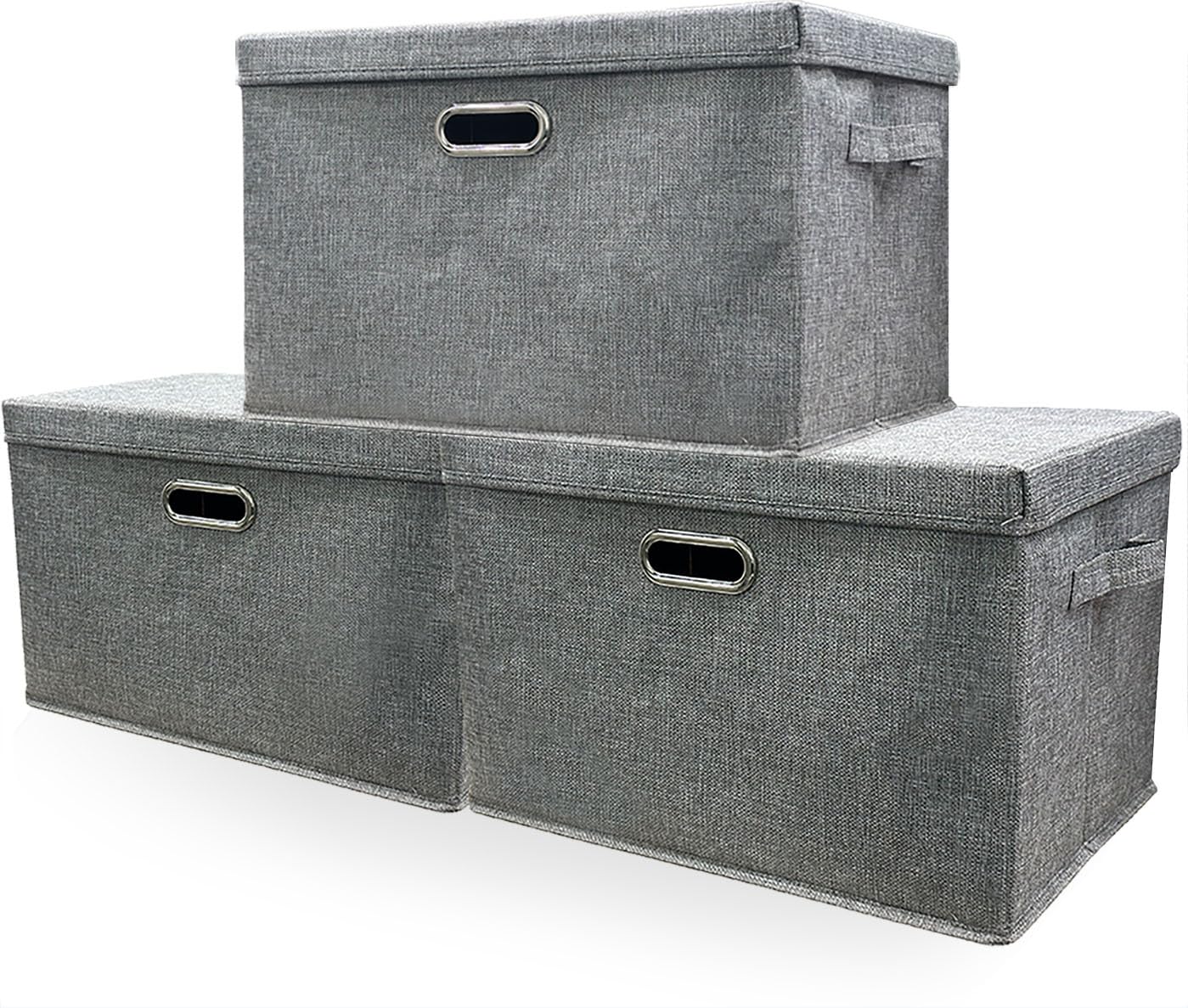 Tempfoo Grey 3Pc Storage Boxes With Lids Fabric, 3 38 L Collapsible Grey Large Stackable Cube Storage Box, Bedroom Foldable Wardrobe Shelves Organiser Decorative Baskets Are Used To Store Small Toys Keepsake Clothes