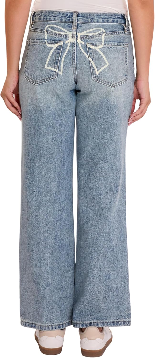 YMI Womens Jeans Women's Low Rise Brittany Loose Wide with Bow Print, P046076 - Image 3