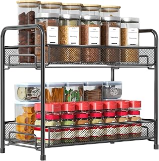 TAME Spice Rack Organizer for Countertop, 2-Tier Kitchen Countertop Organizer Shelf, Foldable Seasoning Storage Shelf, Bathroom Organizer Stand, Home Storage and Organizers Kitchen Pantry Shelves