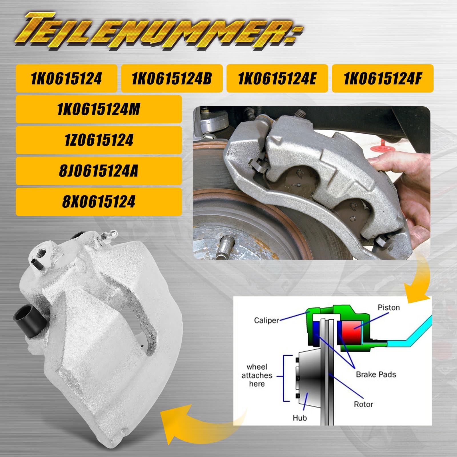 Bremssattel Bremszange Vorne Rechts Kompatibel mit Audi A1 | Kompatibel mit Seat Altea |Kompatibel mit Skoda Rapid |Kompatibel mit VW Beetle,OE#1K0615124M (201001007)