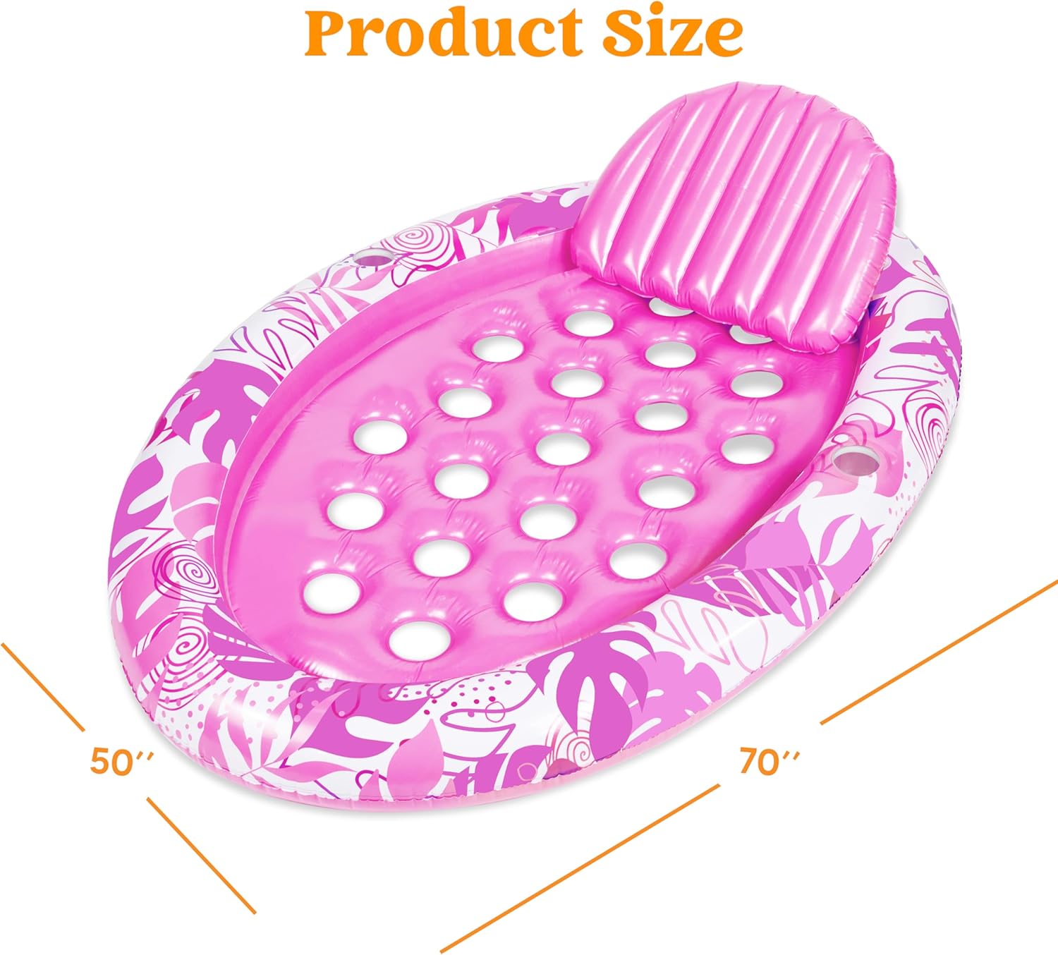 Inflatable Tanning Pool Floats Adult - Sloosh Oval Tanning Float Lounger for Adults Floating Raft, Sunbathing Bed Mat Pad Lake Beach Swimming Pool Blow Up Sun Tan Tube with Backrest Cup Holders (Pink)