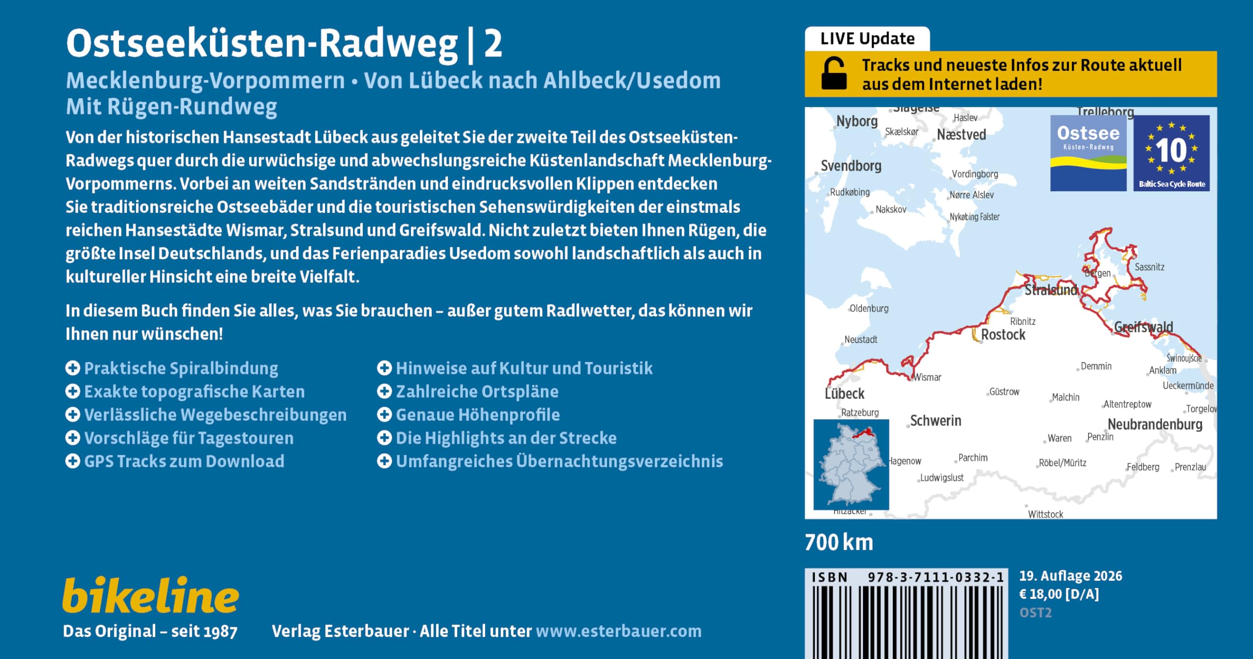 Ostseeküsten-Radweg / Ostseeküsten-Radweg 2: Mecklenburg-Vorpommern • Von Lübeck nach Ahlbeck/Usedom. Mit Rügen-Rundweg 698 km, GPS-Tracks Download, LiveUpdate, Übernachtungsverzeichnis
