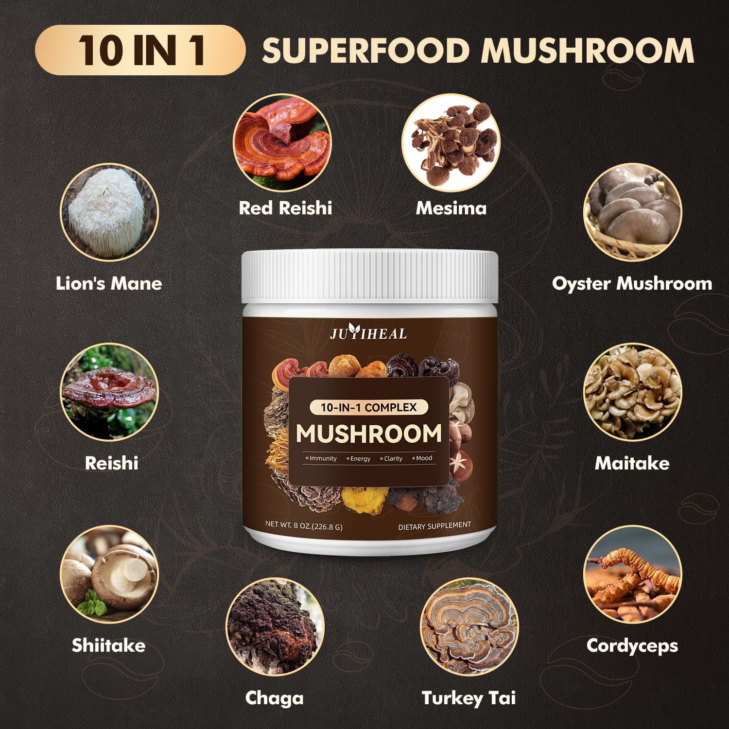 Super Mushrooms Supplement 10 In 1 Lions Mane Turkey Tail Chaga Reishi Cordyceps Shiitake Extracts 60 Capsules 1