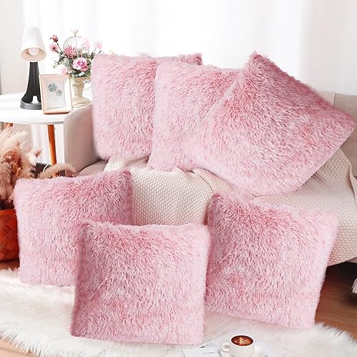 6 fundas de almohada de piel sintética esponjosa para sofá, cojín cuadrado de 18 x 18 pulgadas, fundas de almohada decorativas de lujo, suaves, con