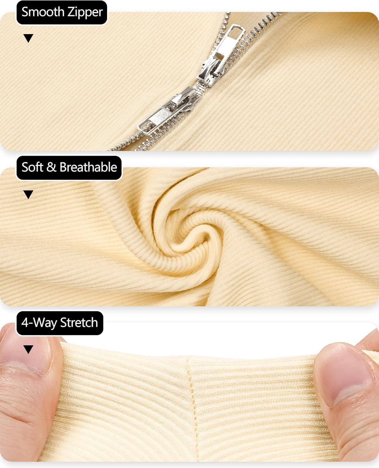 VEQKING Cropped Workout Jackets for Women Double Zip Up Womens Sweatshirt Ribbed Long Sleeve Running Top - Image 6