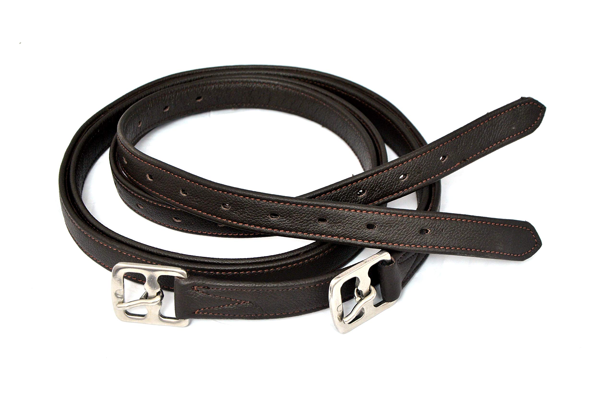 Equipride Calf Leathers Stirrups Non Stretchable Black & Brown Leather (Brown, 58")