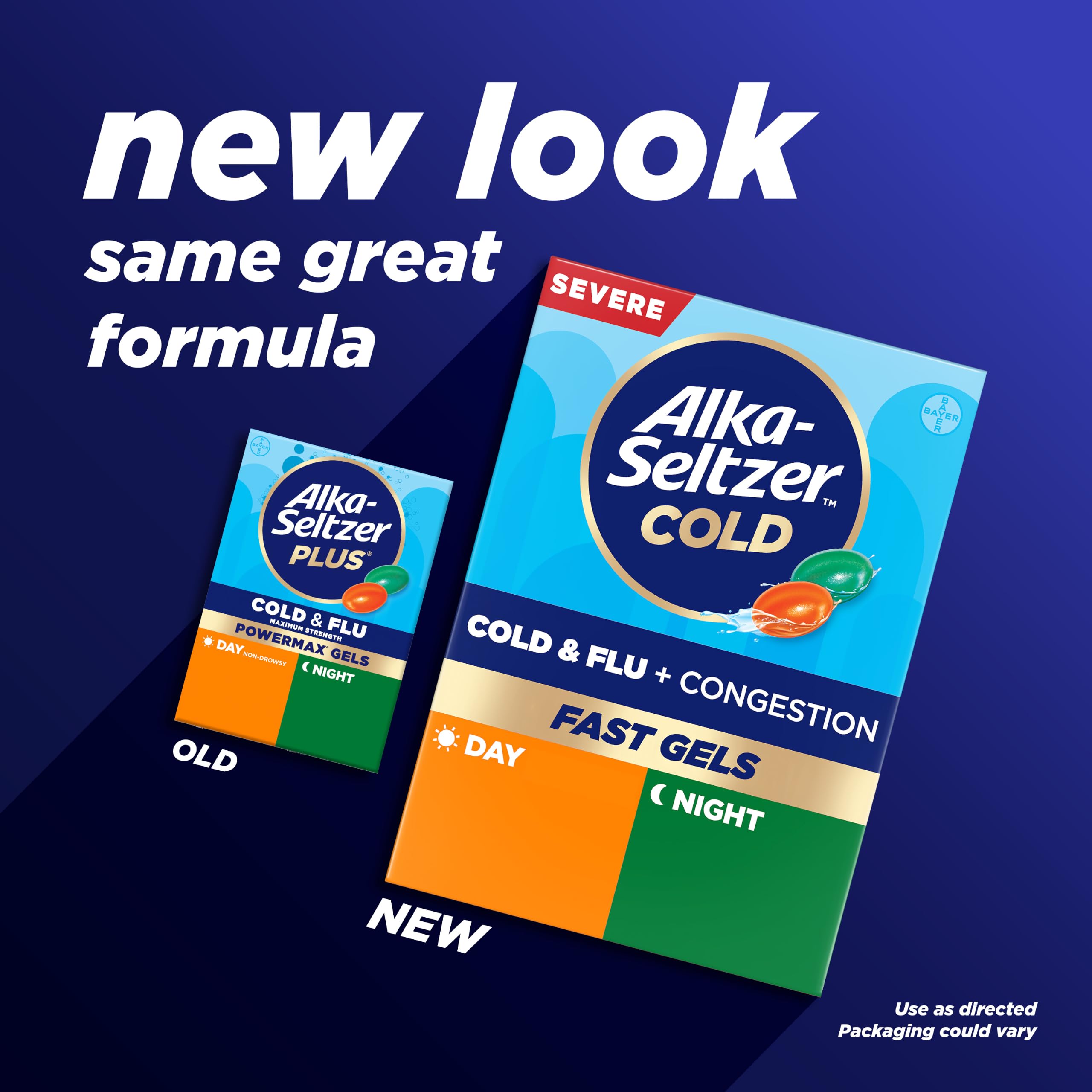 Alka-Seltzer Cold, Cold & Flu + Congestion Severe Day/Night Fast Gels, Flu + Congestion Medicine, Multi-Symptom Relief, Body Aches and Pains, Fever Reducer, 24 Count (Packaging May vary) — Amazon image 2