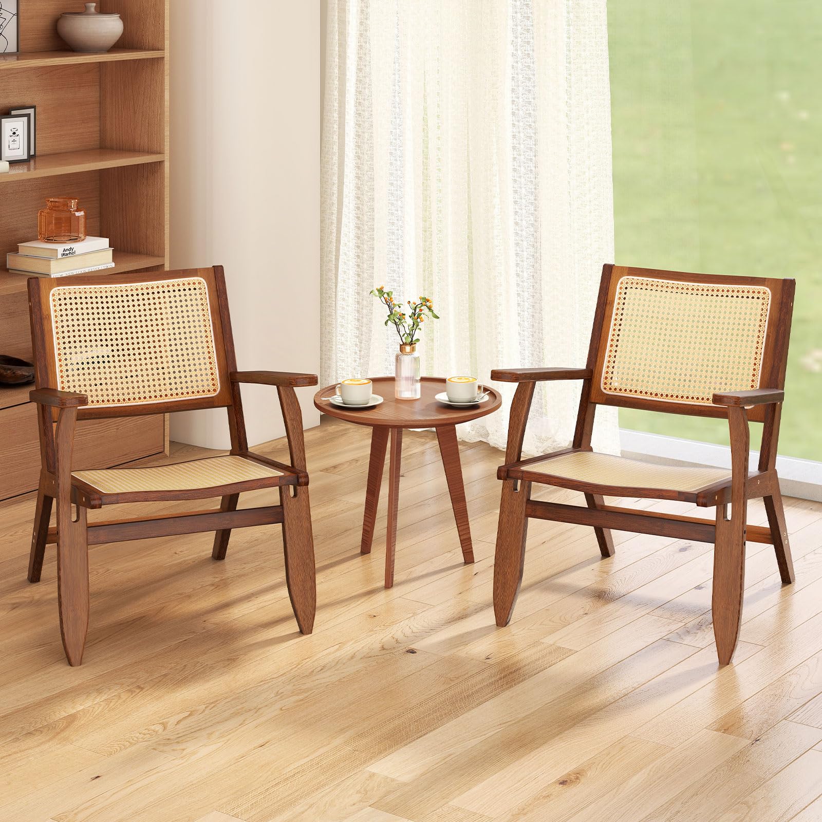 GIANTEX Sillón de Relax de Bambú con Respaldo Inclinado y Apoyabrazos, Diseño de Ratán Tejido, 60 x 72 x 77 cm, Carga hasta 150 kg, Silla Baja para Salón, Dormitorio, Balcón