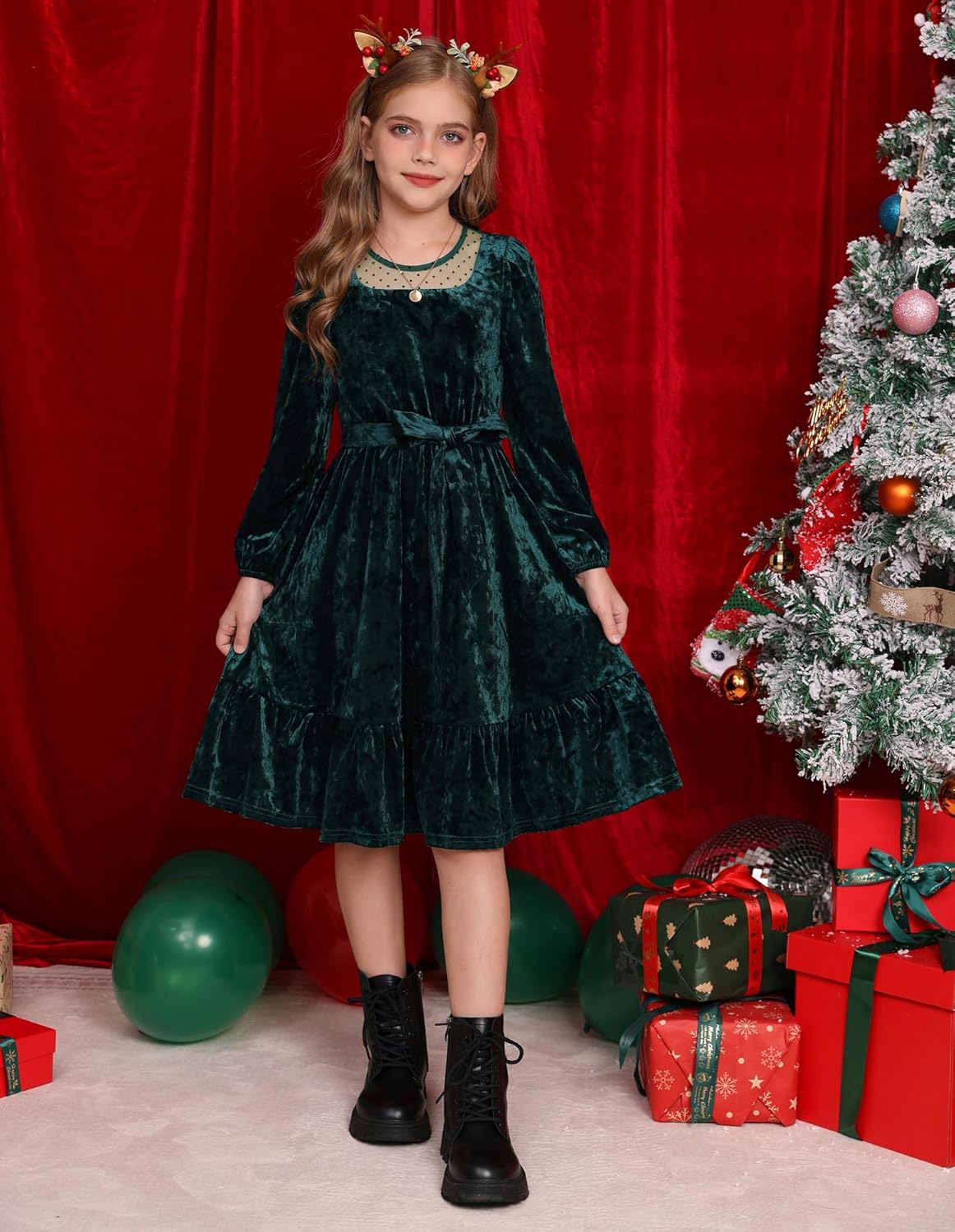 GRACE KARIN Girls Long Sleeve Holiday Dress, Little Girl Velvet Winter Dress, Kids Fall Formal Party Dresses Size 6-12 - Image 5