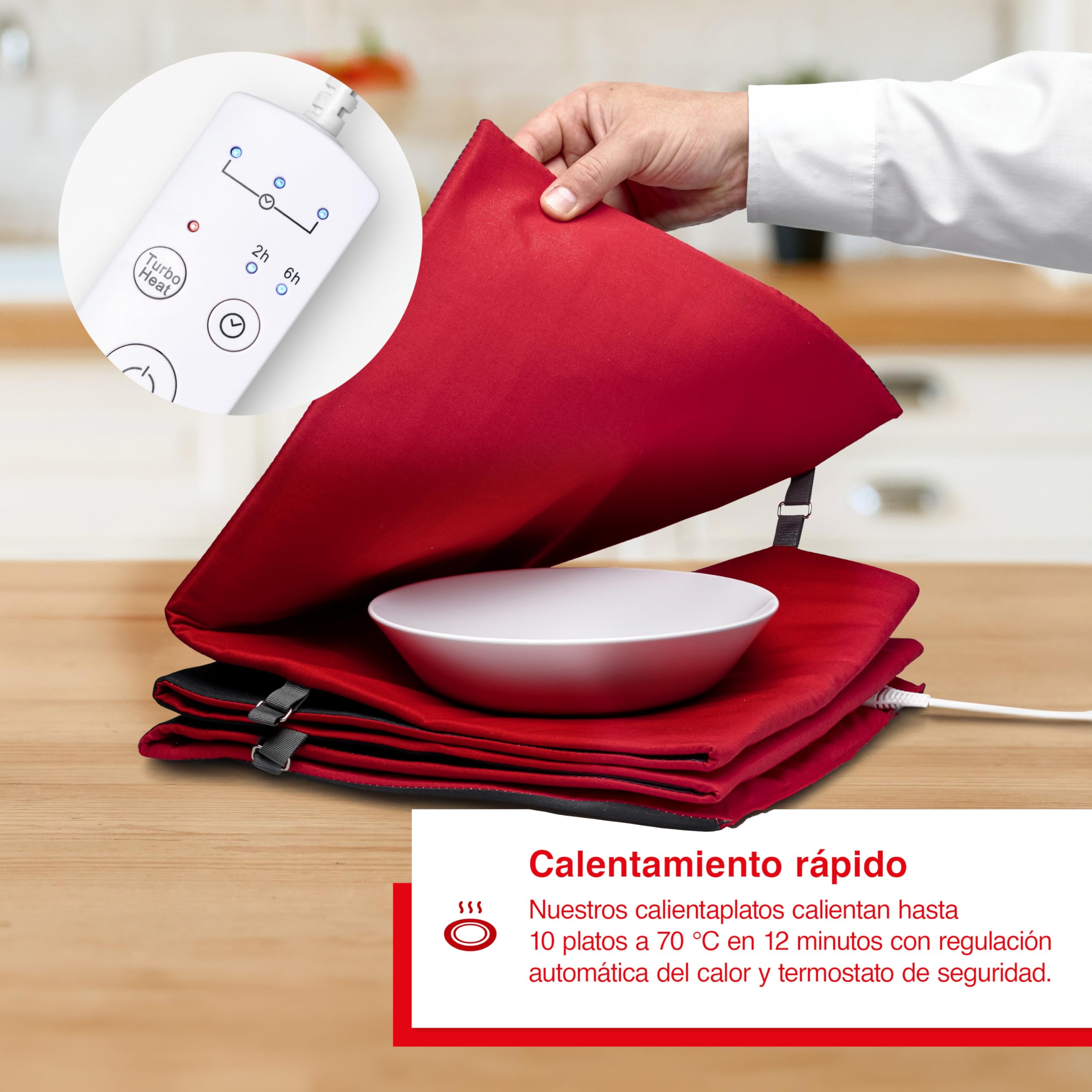 Solis Turbo Heat - Calentador de Platos (Capacidad para hasta 10 Platos, 32 cm, regulación automática del Calor, Doble Aislamiento), Color Rojo y Gris