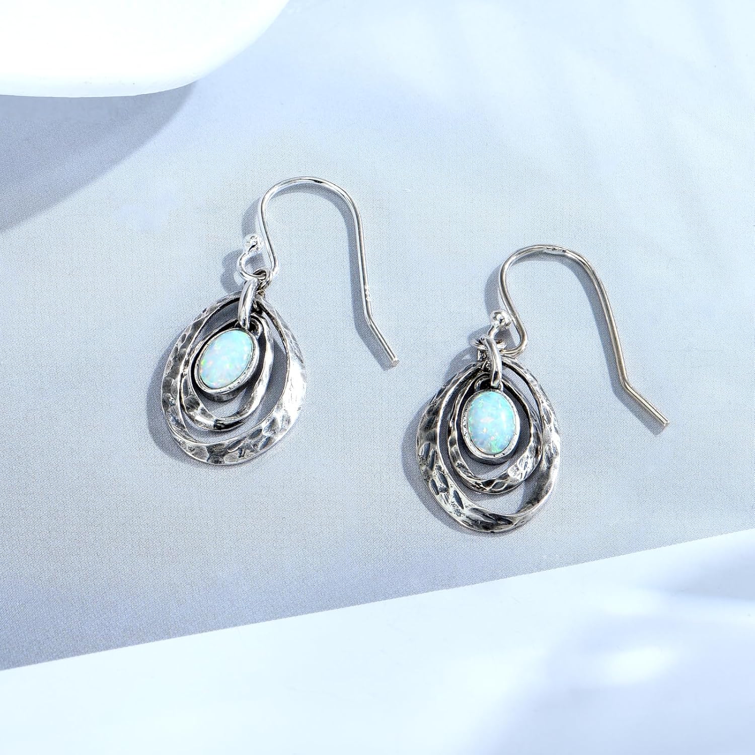 Real 925 Sterling Silver Trendy Dangle Earrings for Women | White Gold Plated | Hypoallergenic Turquoise/Black Onyx/Opal Filigree Jewelry Lightweight Celtic Lover Knot Leverback Earrings Gifts