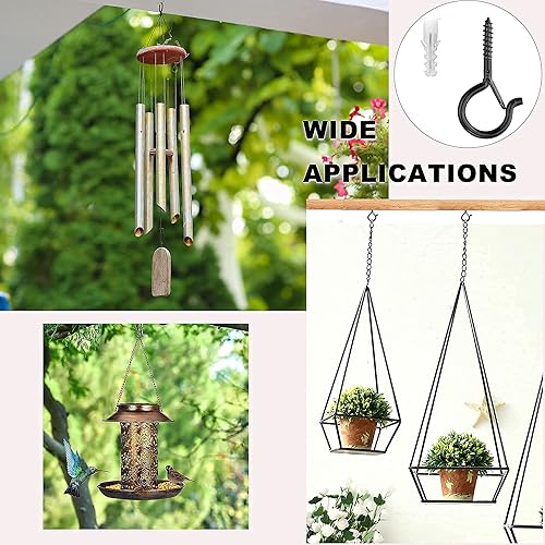 Miniatura 6 de PlusRoc Paquete de 20 ganchos de tornillo para colgar luces de cadena al aire libre, colgador de luces de patio, gancho de ojo negro resistente de