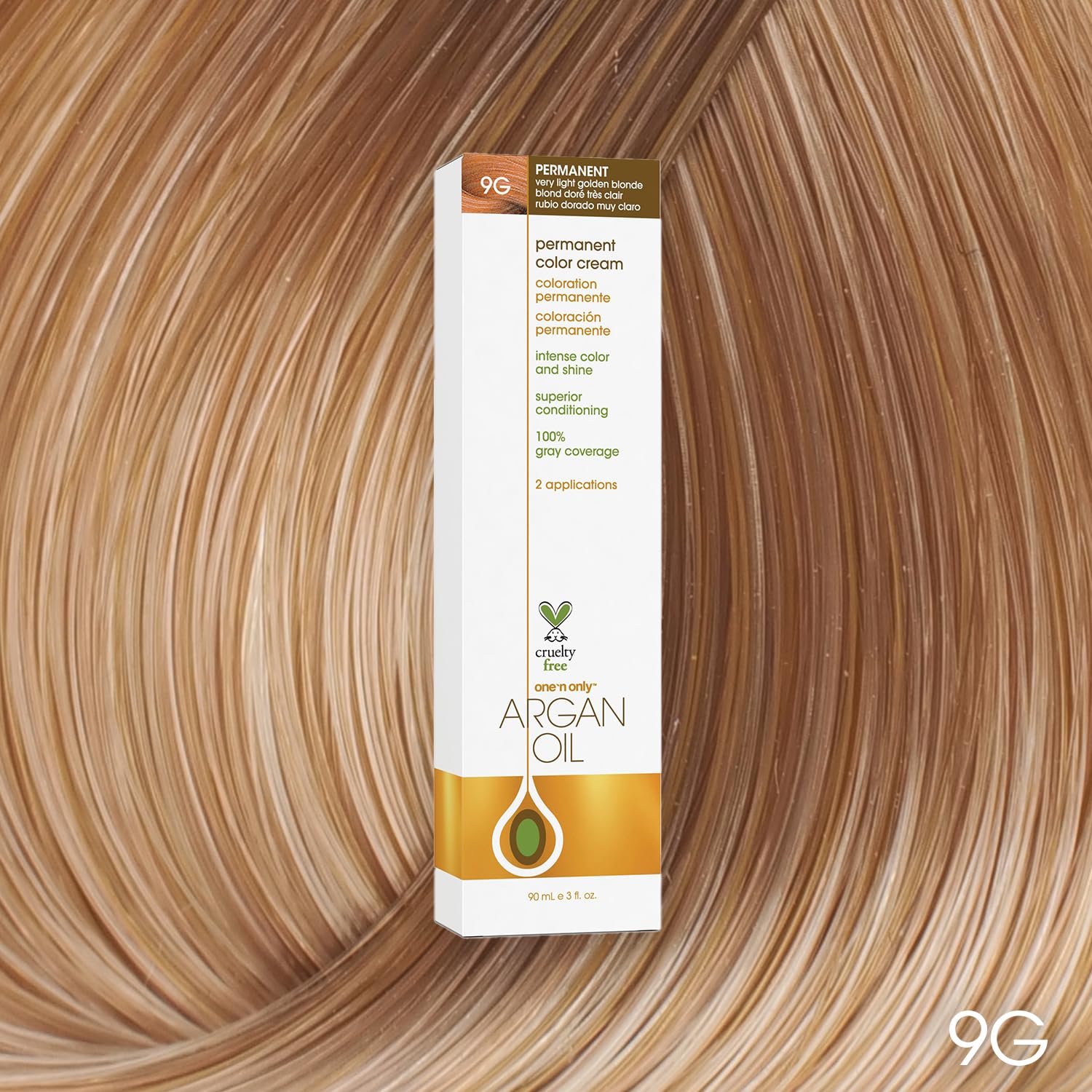 One N' Only Permanent Hair Color - Permanent Hair Dye Made with Argan Oil - Delivers Rich, Accurate Tones with Gray Coverage - Improves Moisture & Elasticity - 9G Very Light Golden Blonde (3 oz)
