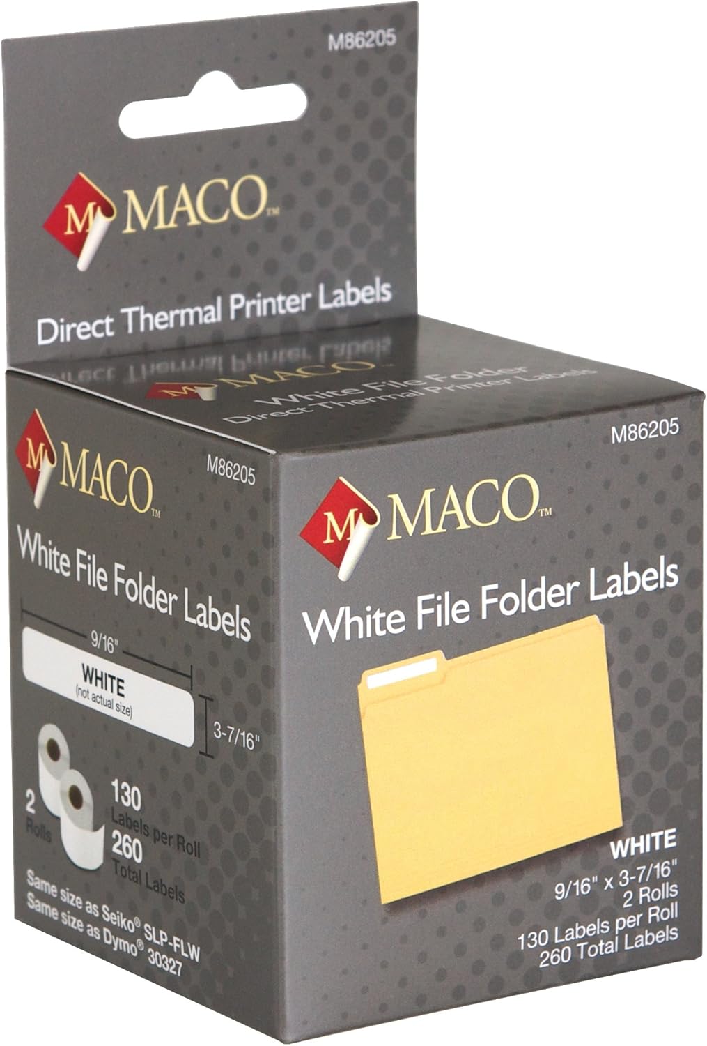 MACO Direct Thermal Printer White File Folder Labels, 9/16