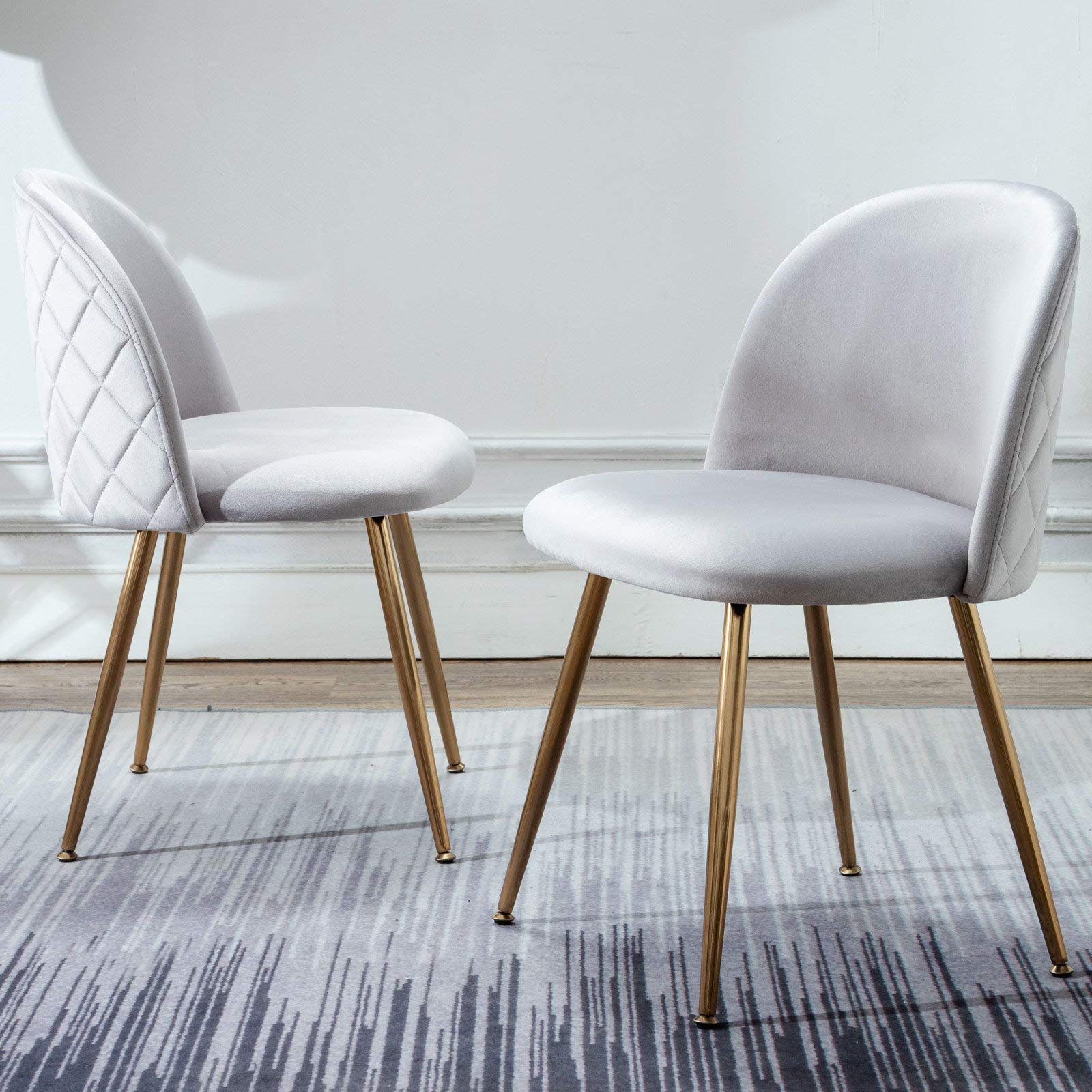 Hi&Yeah Velvet Accent Chairs Set of 2, Mid Century Modern Dining Chairs with Gold Metal Legs, Upholstered Side Chair for Living Room Dinning Room Kitchen, Grey