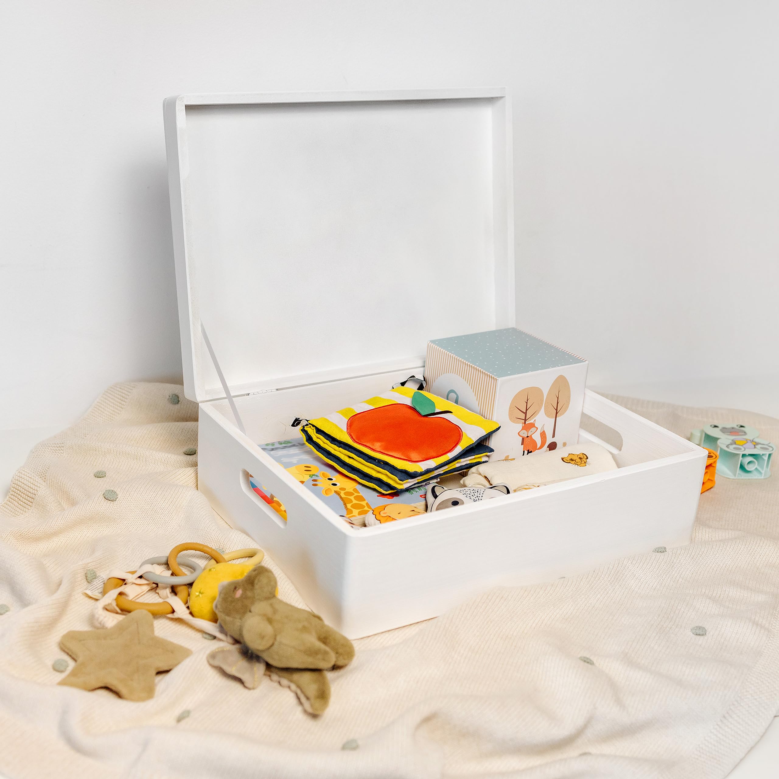 Creative DECO Blanca Caja de Recuerdos Personalizada para Bebés/Regalo | Nacimiento Personalizado con Nombre | Minimalista Lunares | Cajas de Madera Personalizadas para Niños | para Niño y Niña