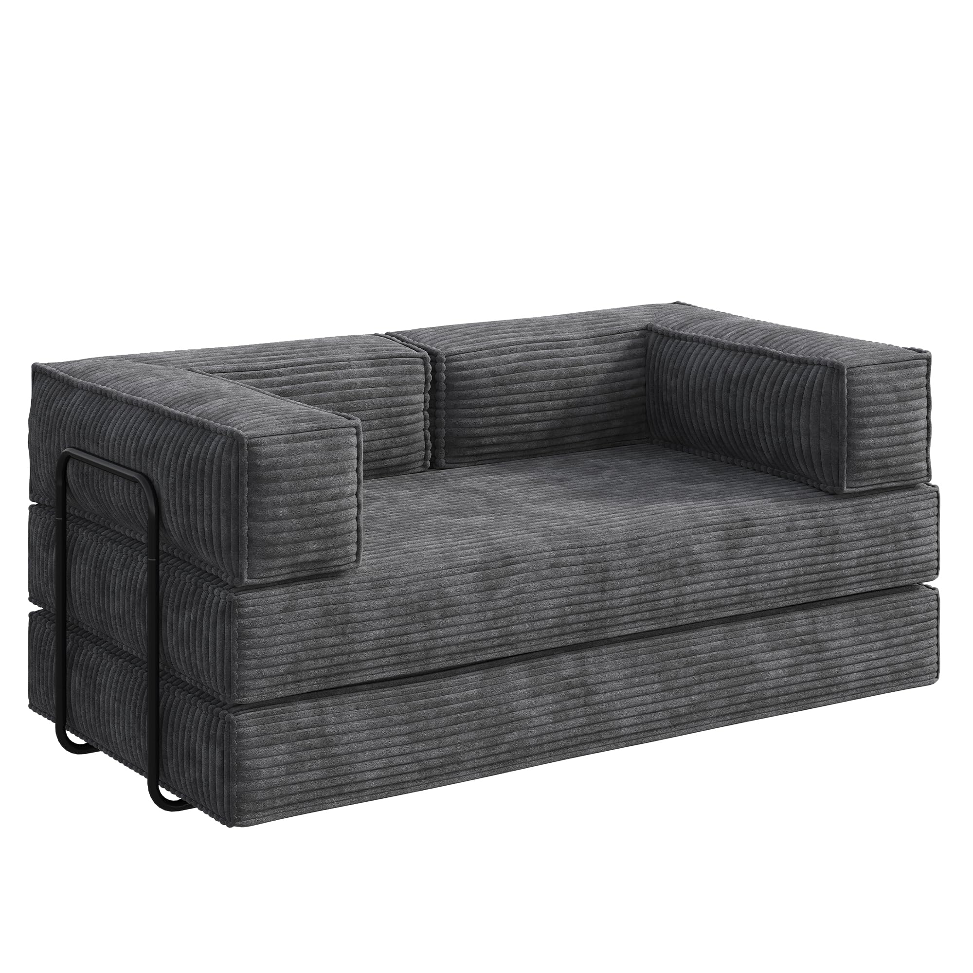 WLIVE 71'' Futon Sofa Bed, Convertible Sleeper Sofa, Folding Pull Out Couch Boneless Mattress with Fixed Frame, Corduroy, with Storage Pocket, Grey