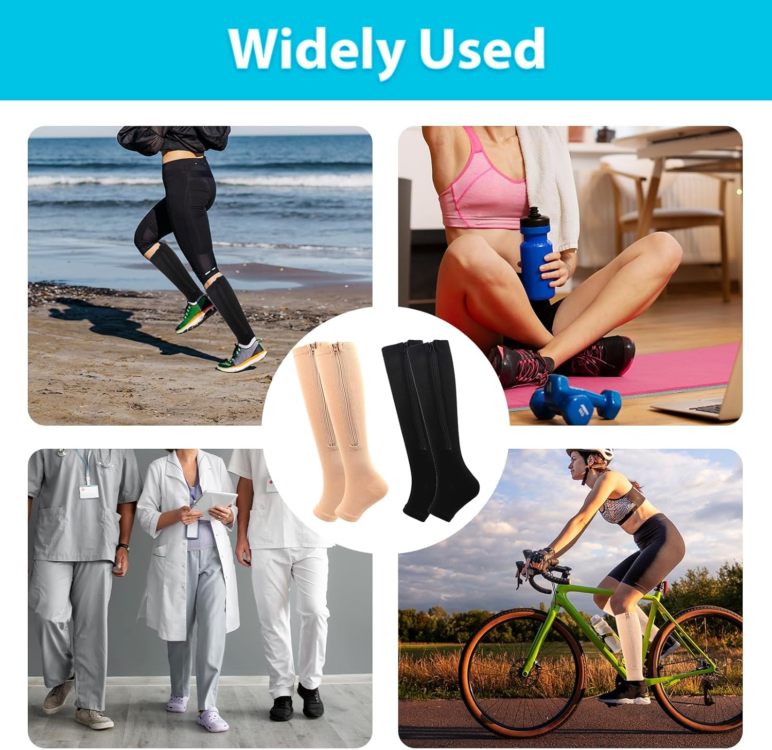 2 Pairs Zipper Compression Socks for Men Women, 15-20mmHg Open Toe Compression Stockings with Zippers - Image 7