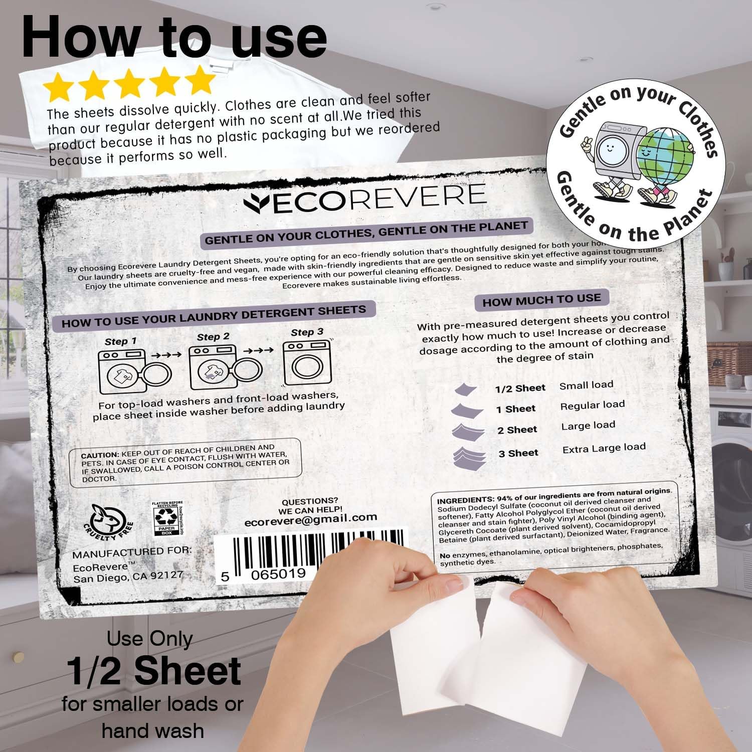 Lavender Laundry Detergent Sheets - Eco Friendly Hypoallergenic for Sensitive Skin, Natural Plant Based Washer Sheets, Travel Laundry Detergent, Chemical Free, Lavender Scent (64cnt/128 Small Loads) image 3