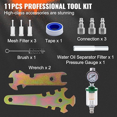 Miniatura 3 de VEVOR Juego de pistola pulverizadora de aire de pintura profesional, 11 piezas con 2 tamaños completos, 1 pistola pulverizadora de detalles de