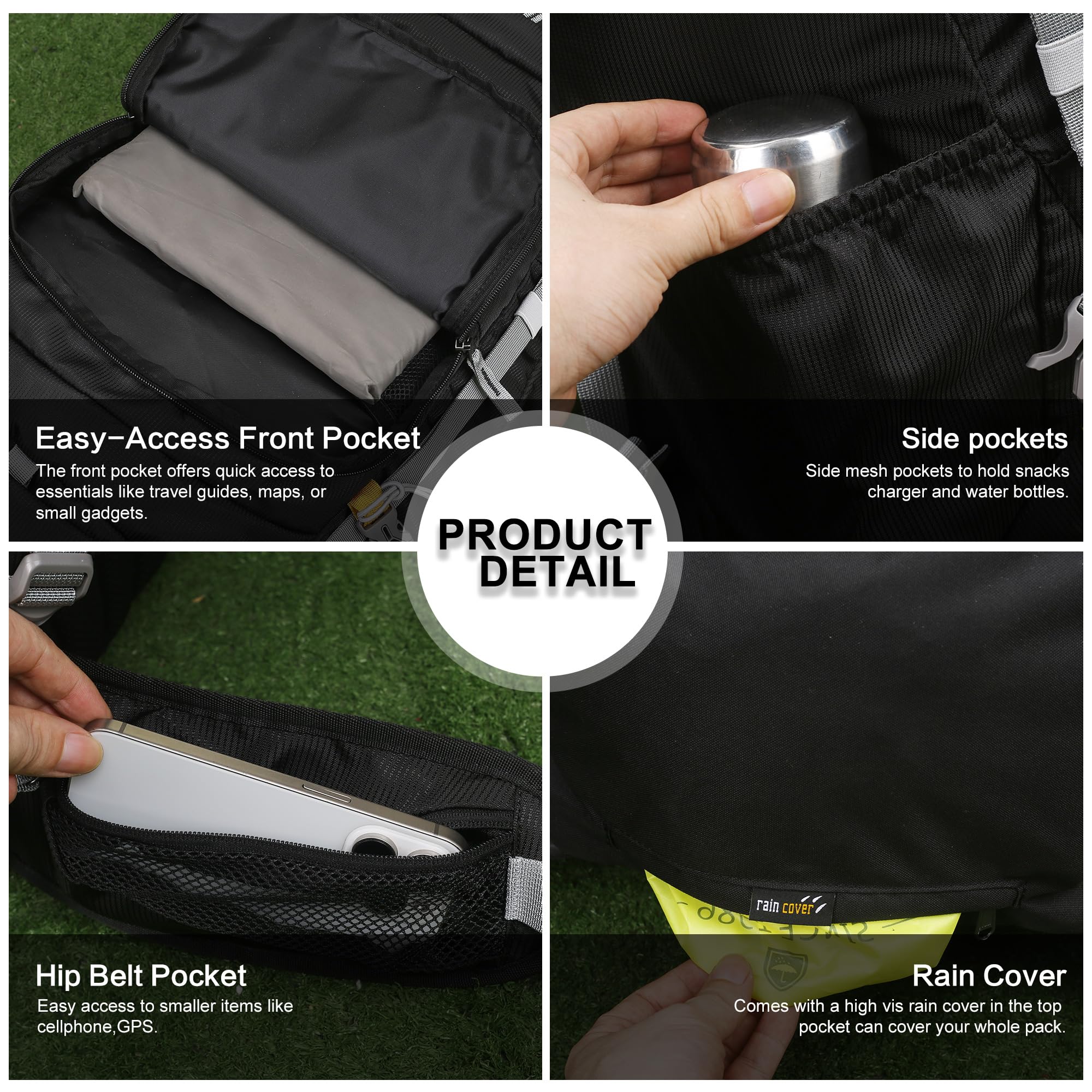 MOUNTAINTOP Mochila Trekking 60L Hombre Mujer Funda Lluvia | Diseñada para trekking montaña y viajes largos, cremalleras YKK, soporte lumbar cinturón acolchado