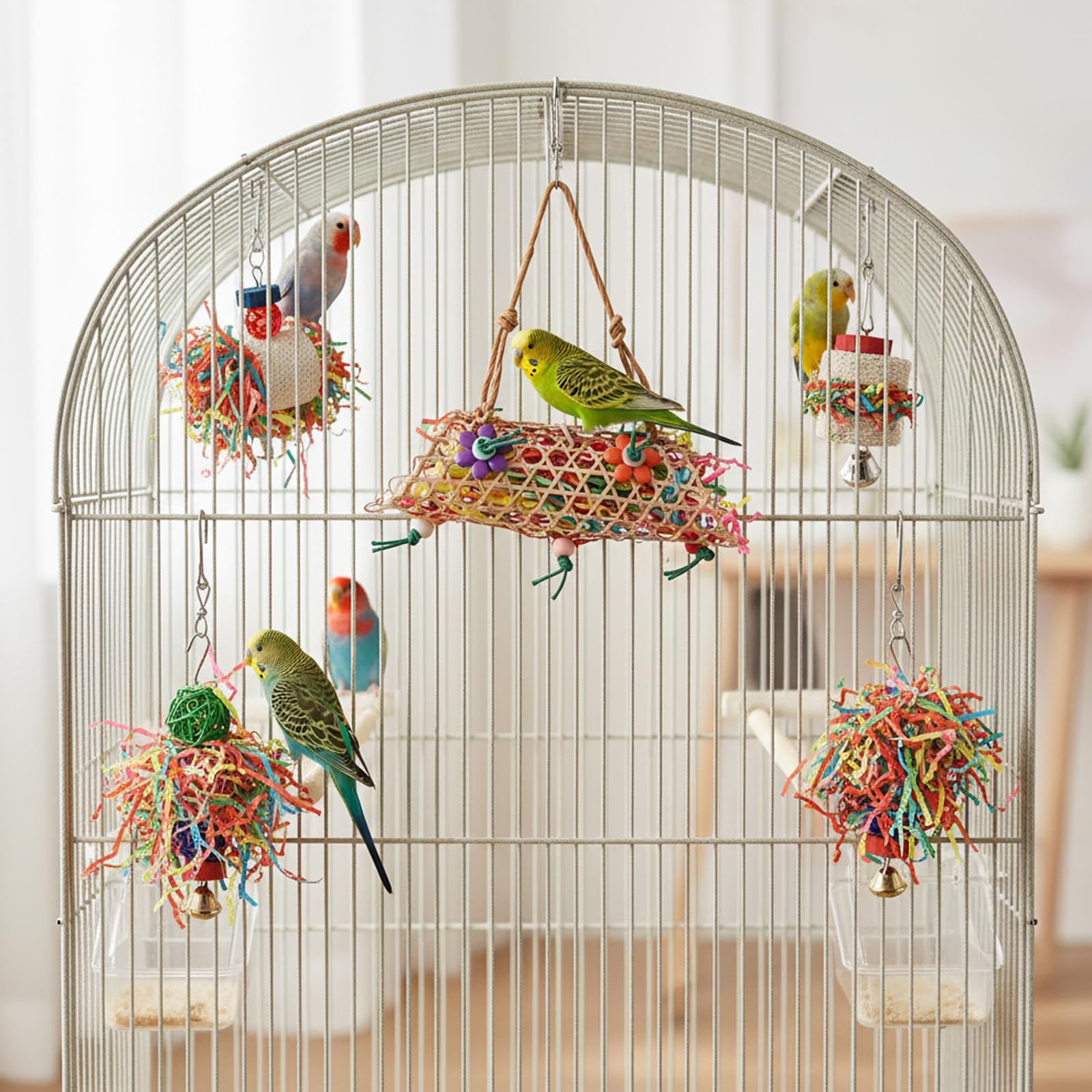 Morezi Bird Swing for cage Parakeet Parrot Swing Wood Ladder Toy Accessories Play Gym Budgie Perch Hammock Budgerigar Conure Cockatiel mynah Finches Toys for Small Medium Breeds - image 2