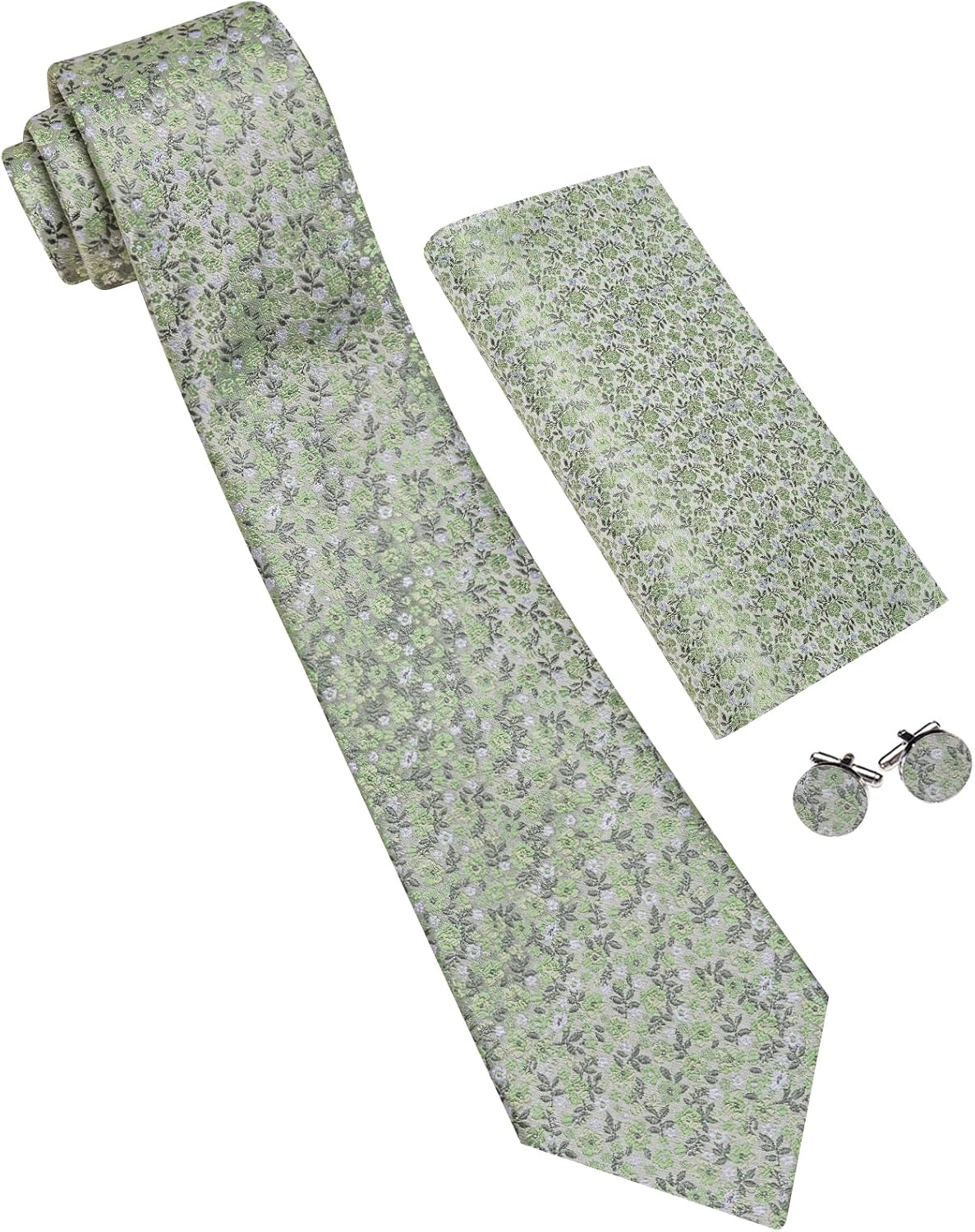 YOHOWA Floral Tie for Men with Lapel Pin Pocket Square Cufflinks Formal Wedding Groomsmen Graduation Party