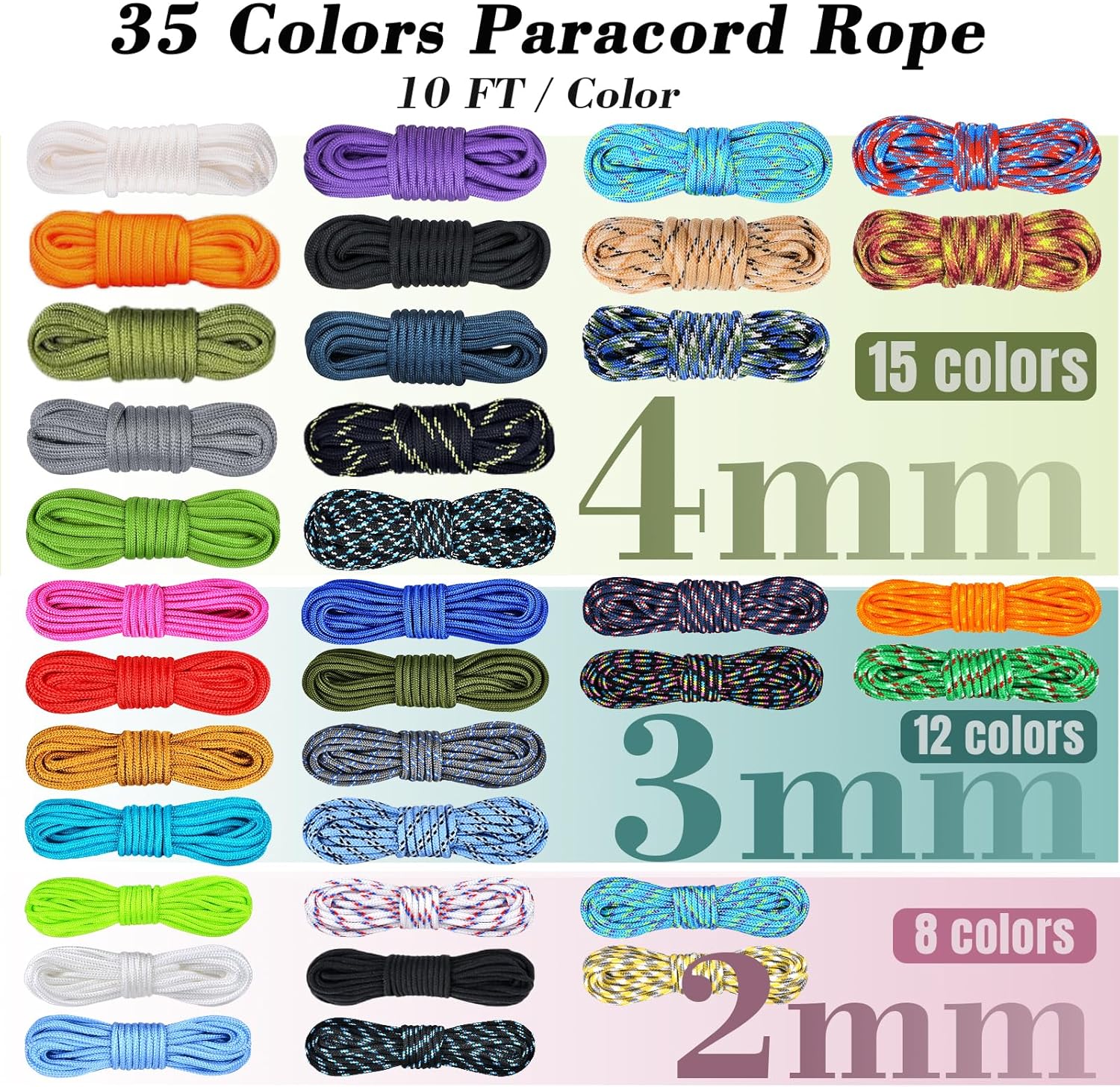 WEREWOLVES Paracord Bracelet Jig Kit - 4MM, 3MM, 2MM Parachute Combo Kit, 10FT Rope Complete Accessories and Paracord Jig Bracelet Maker (Nature, 10FT-35 Color)