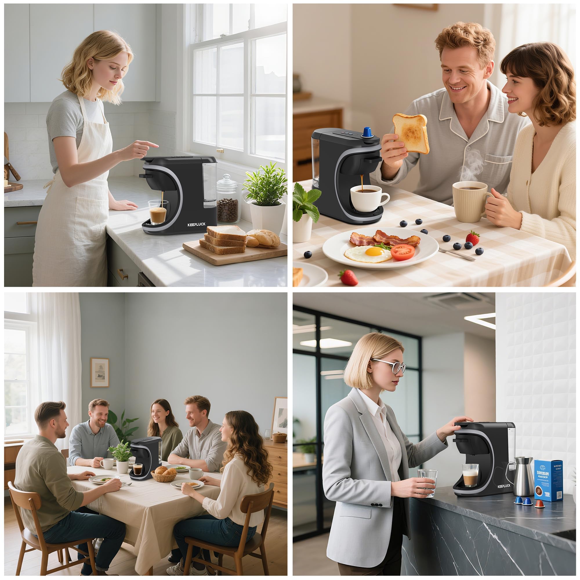 ST-551 3 en 1 Cafetera de cápsulas para Nespresso Original/Dolce Gusto/café molido, dos ajustes de agua, diseño compacto, depósito de agua extraíble de 600 ml (negro)