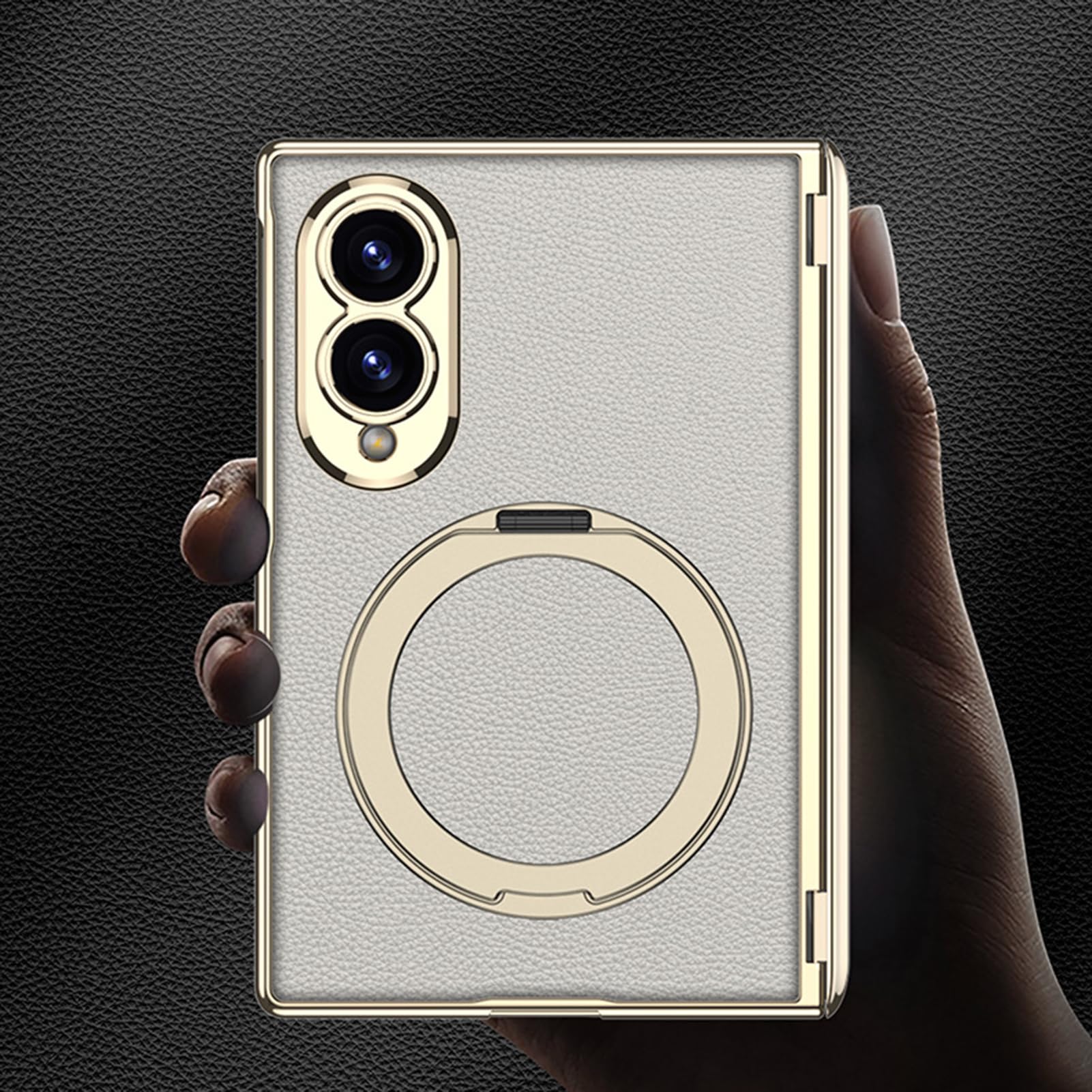 Custodia Placcata For Samsung Galaxy Z Fold 8, Copertura Proteggi Schermo For Lenti Con Bordo Dorato Custodia Avvolgente Con Cerniera Ad Anello Rotante
