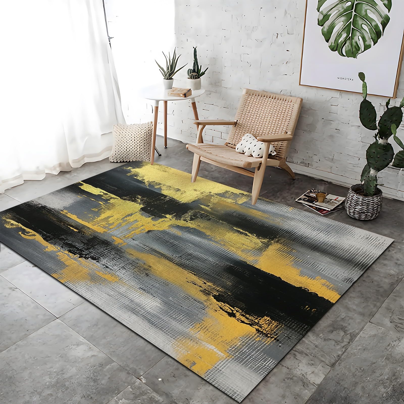 Dywan z popielatego złota - abstrakcyjne sztuki współczesnej kolorowe klocki dywany z krótkim włosiem 120 x 160 cm Wygodny elegancki błyszczący dywan nadaje się do salonu jadalni sypialni kuchni