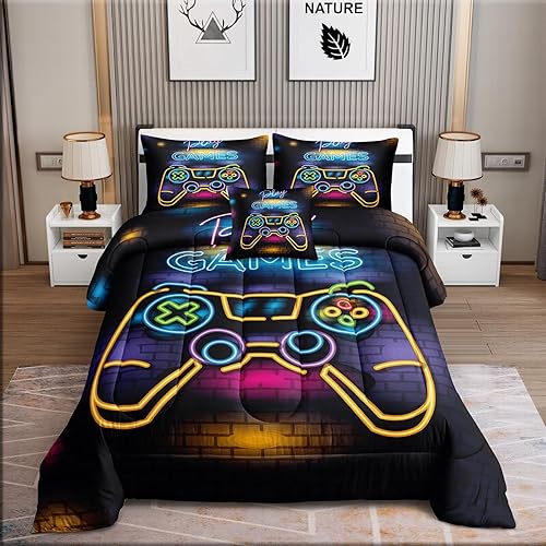 Miniatura 2 de ROWADALO DJT5037Twin - Juego de ropa de cama de 5 piezas para niños y niños, juego de edredón de videojuegos en una bolsa, completo con juego de
