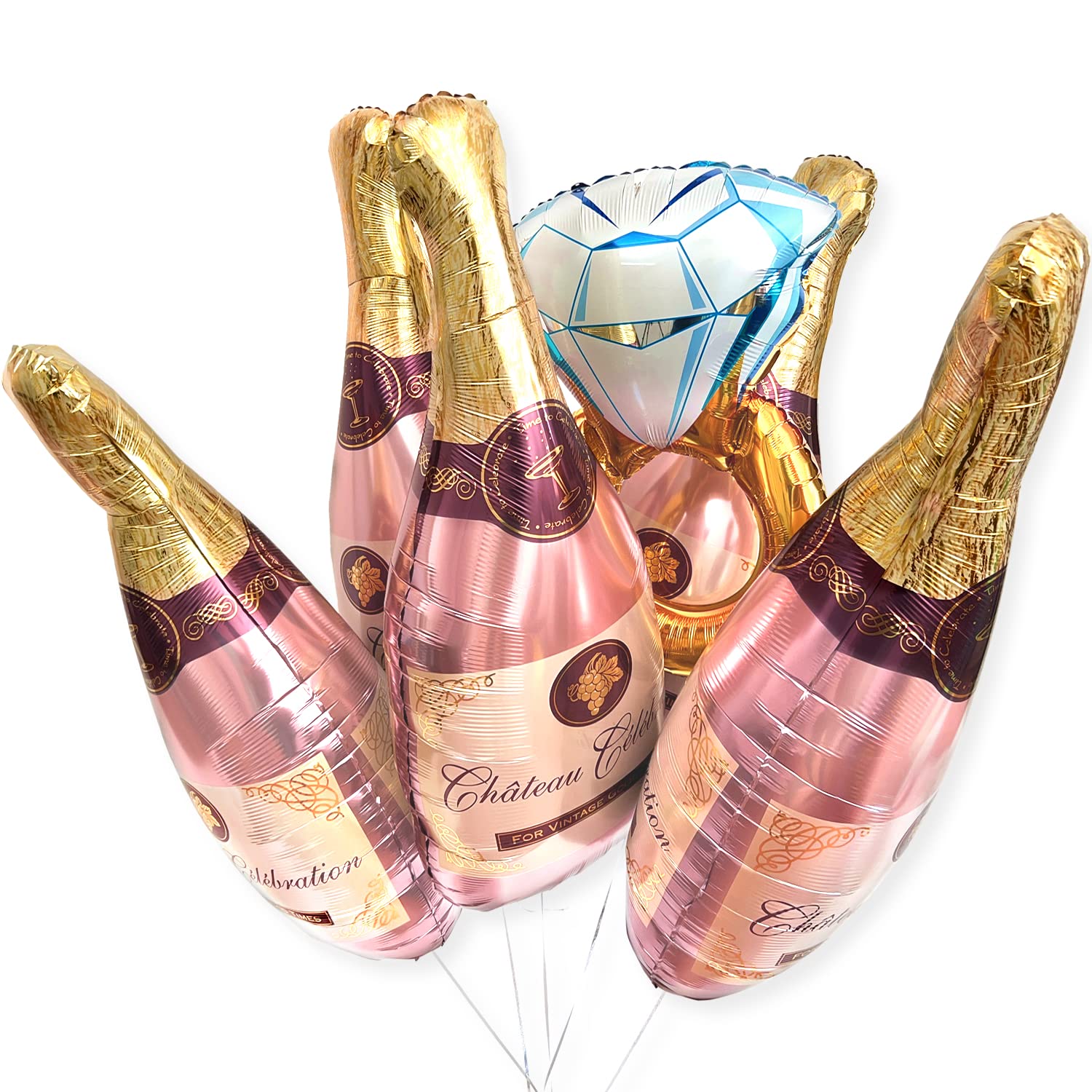 Big Bachelorette Party Balloons Decorations Kit (6 Pack) - Bridal Shower Party Balloons & Supplies - Ring Ballon and Rose Gold Champagne Bottle