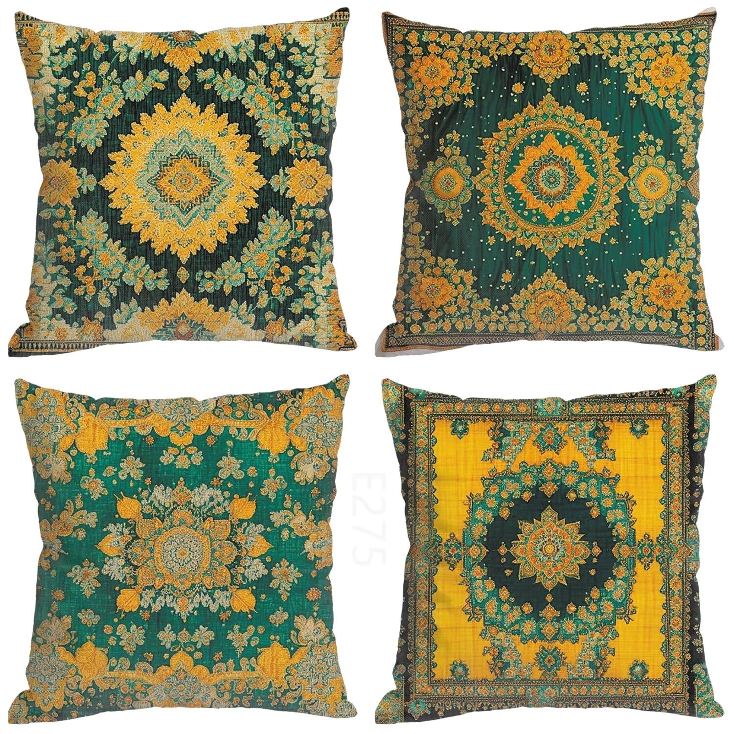 Giallo senape Federe Cuscini Divano 50x50cm,4 Pack Boemia Estate Esterno Cuscini per Divano,Doppio Lato Quadrato Morbido Cuscini Divano,per Divano Soggiorno Sedia Autunno Dekoration Cuscino LY-275