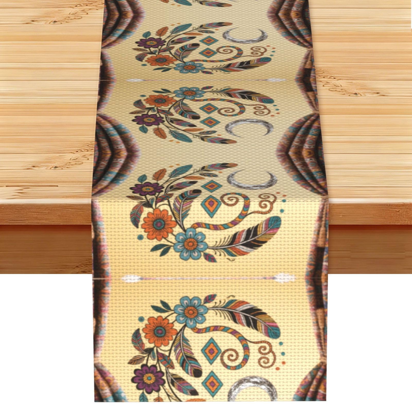 Flowers and Feathers Print Table Runner World Cup-Themed Dining Table Decor for Coffee Dining Table and More