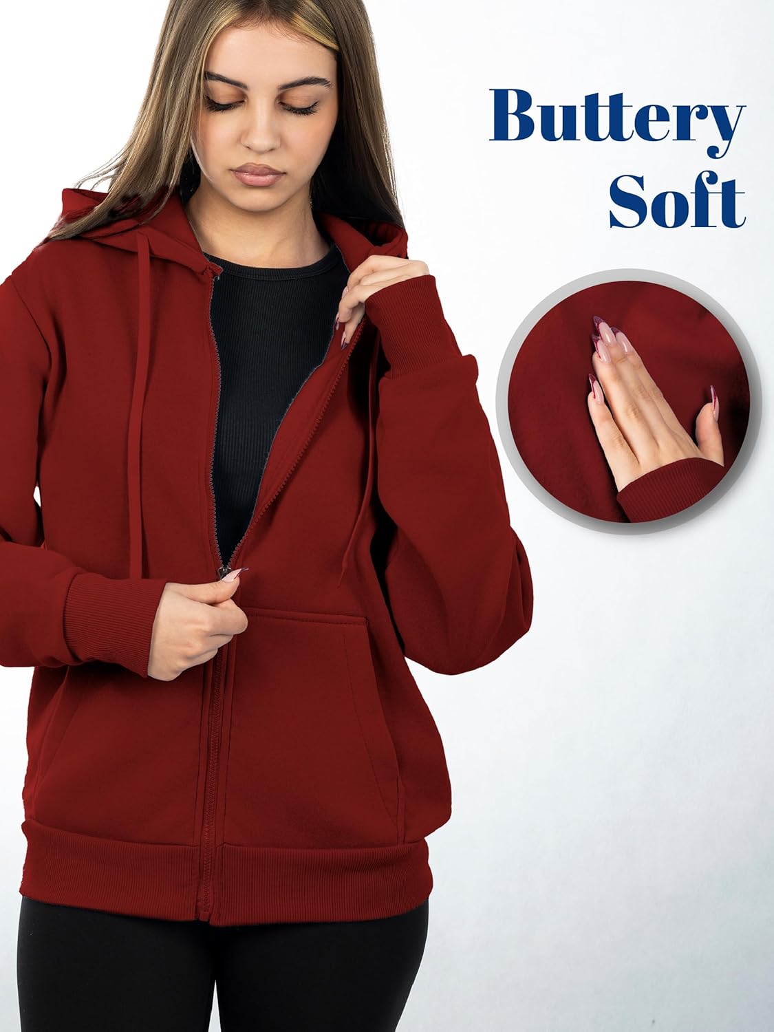 Oversized Zip Up Hoodie for Women, Soft Fleece Cotton Blend, Cozy Full Zip Sweatshirt - Image 4