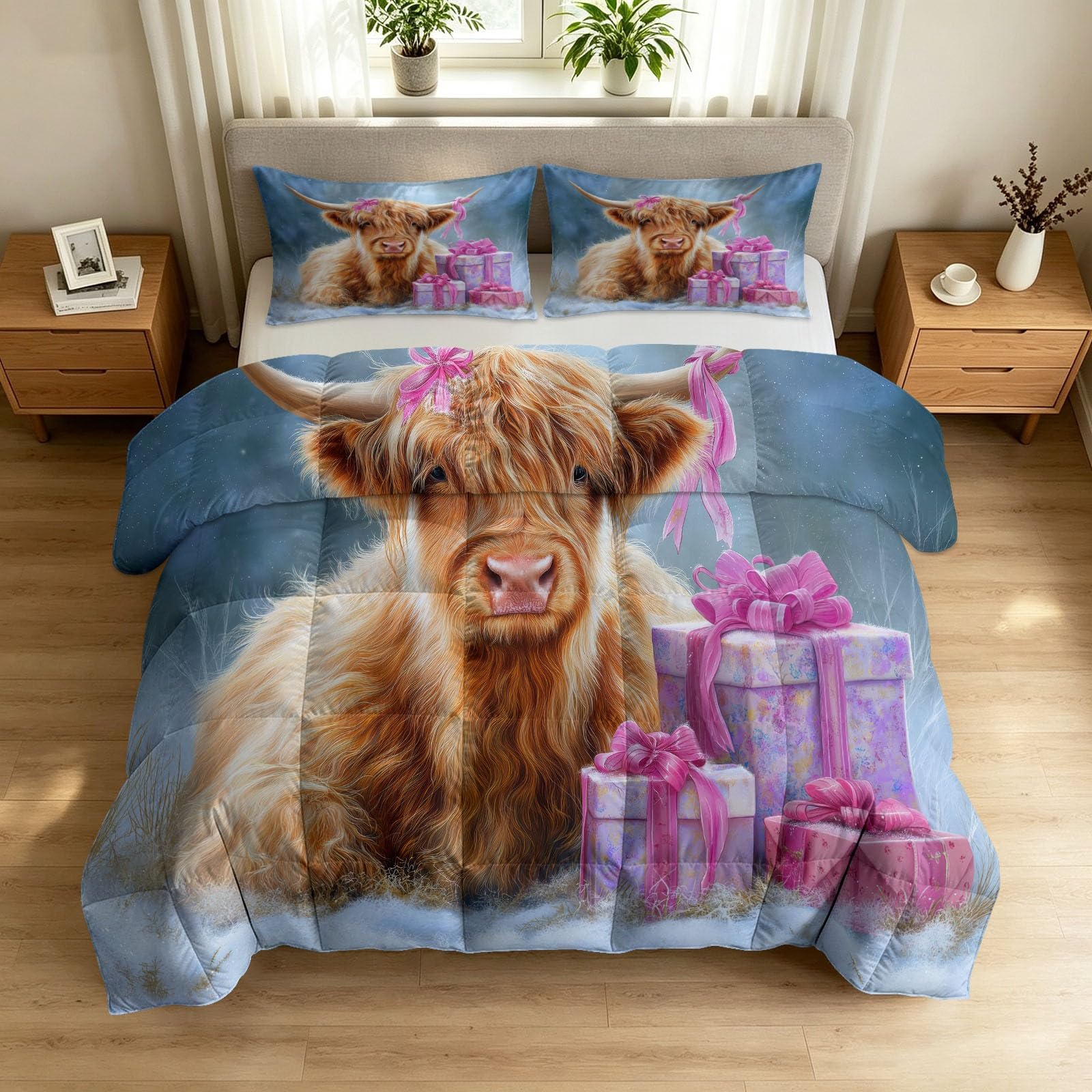 Edredón de 200 x 200 cm azul vaca reversible de microfibra para 4 estaciones
