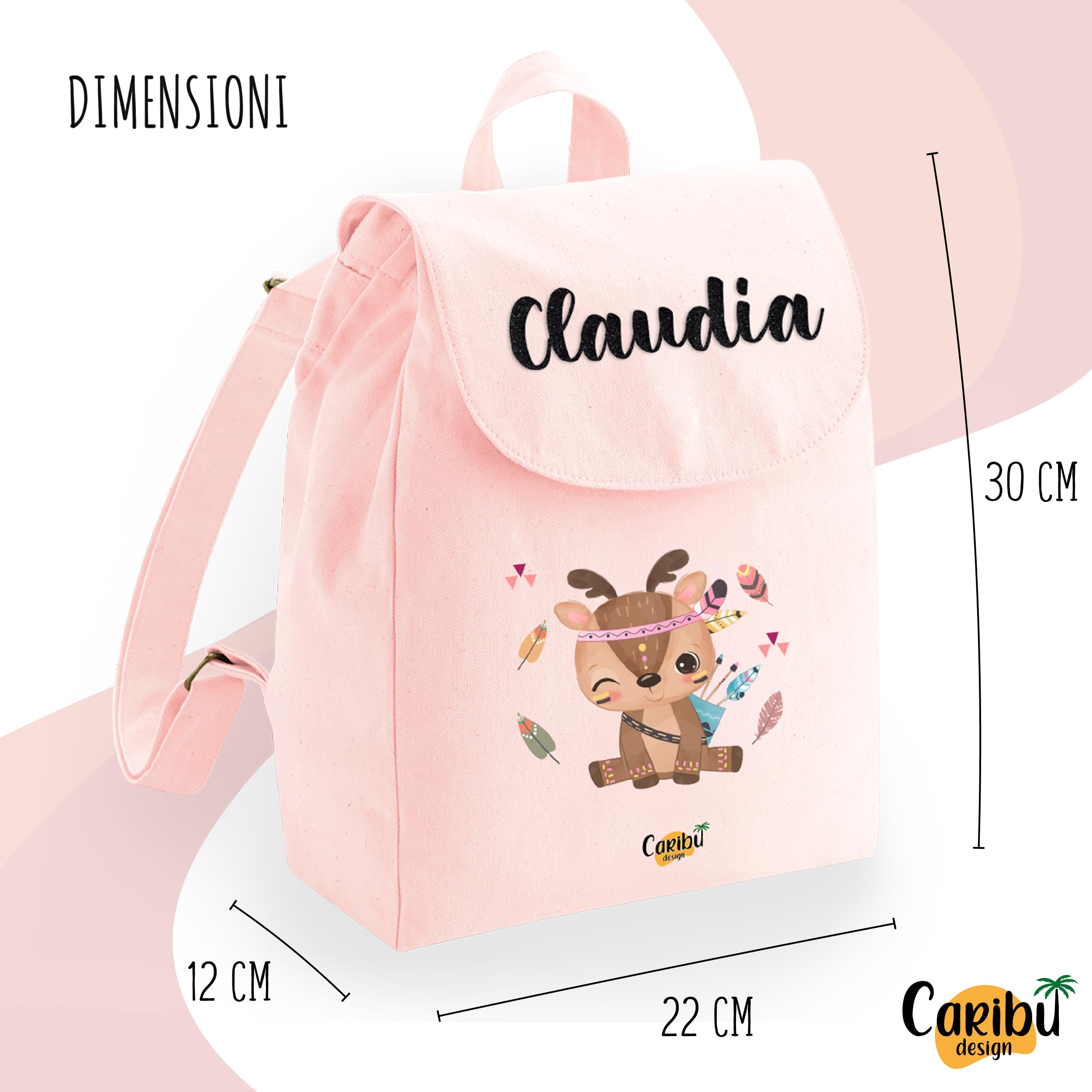 Zainetto Bambino Bambina 100% Cotone Organico Personalizzato con Nome - Zaino Piccolo da Bimbo - Cartella Personalizzabile per Scuola Asilo Materna Sport Gite Viaggi 22x30x12 cm