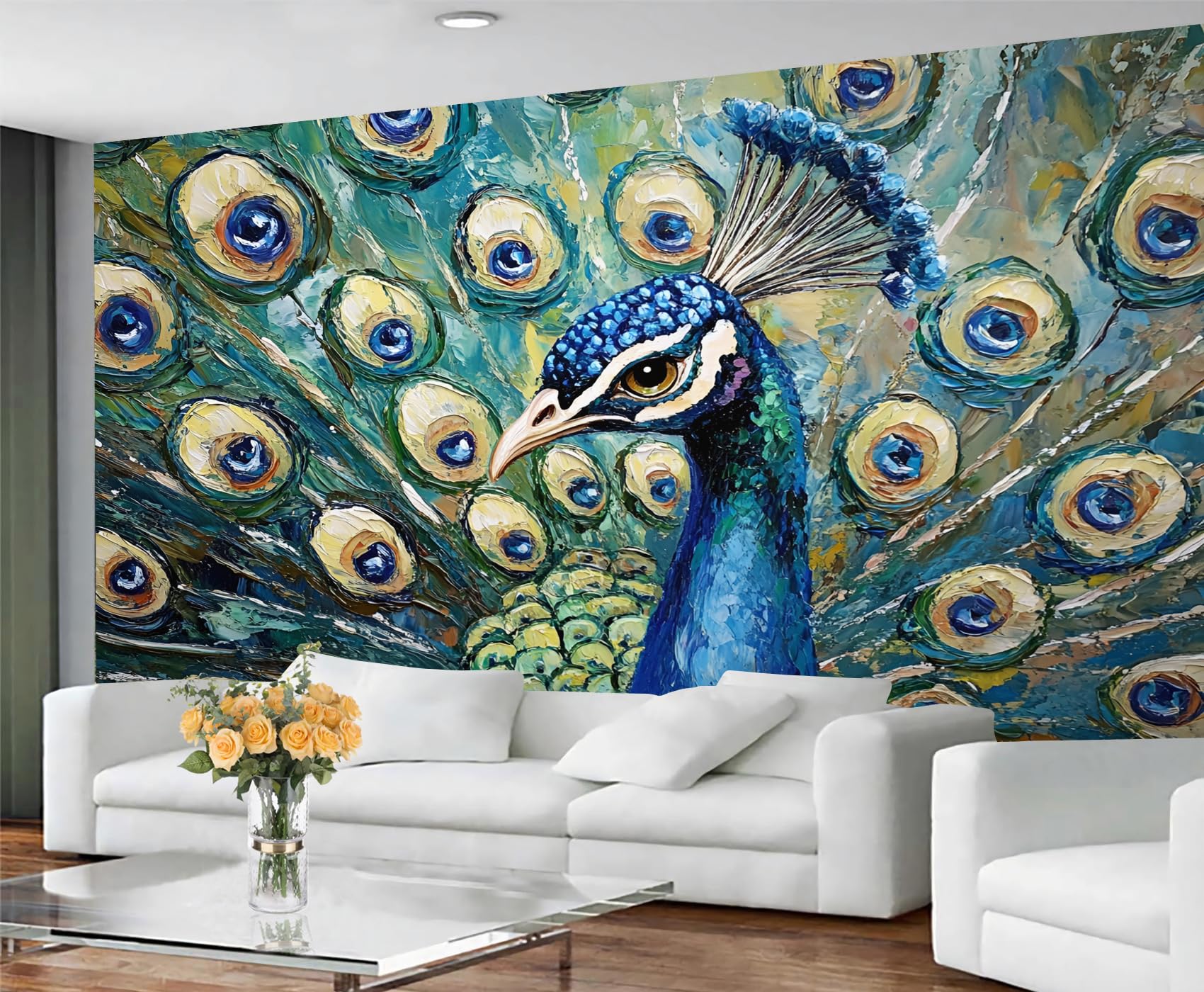 GIVLWF Wallpaper - Peacock Home Decor & Mural, Elegant Bird Bedroom Wallpaper, Oriental Animals Wall Paper for Living Room, Large Wall Mural (Not Self-Adhesive)