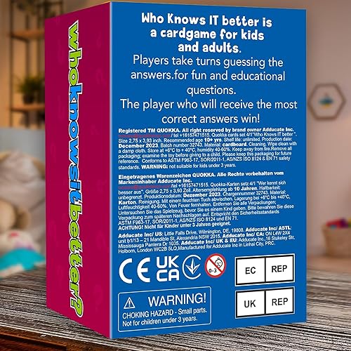 Miniatura 7 de QUOKKA Quién sabe mejor - Juego 4 en 1 - Juego de preguntas de tarjetas familiares  Preguntas divertidas de aprendizaje y educación para familias