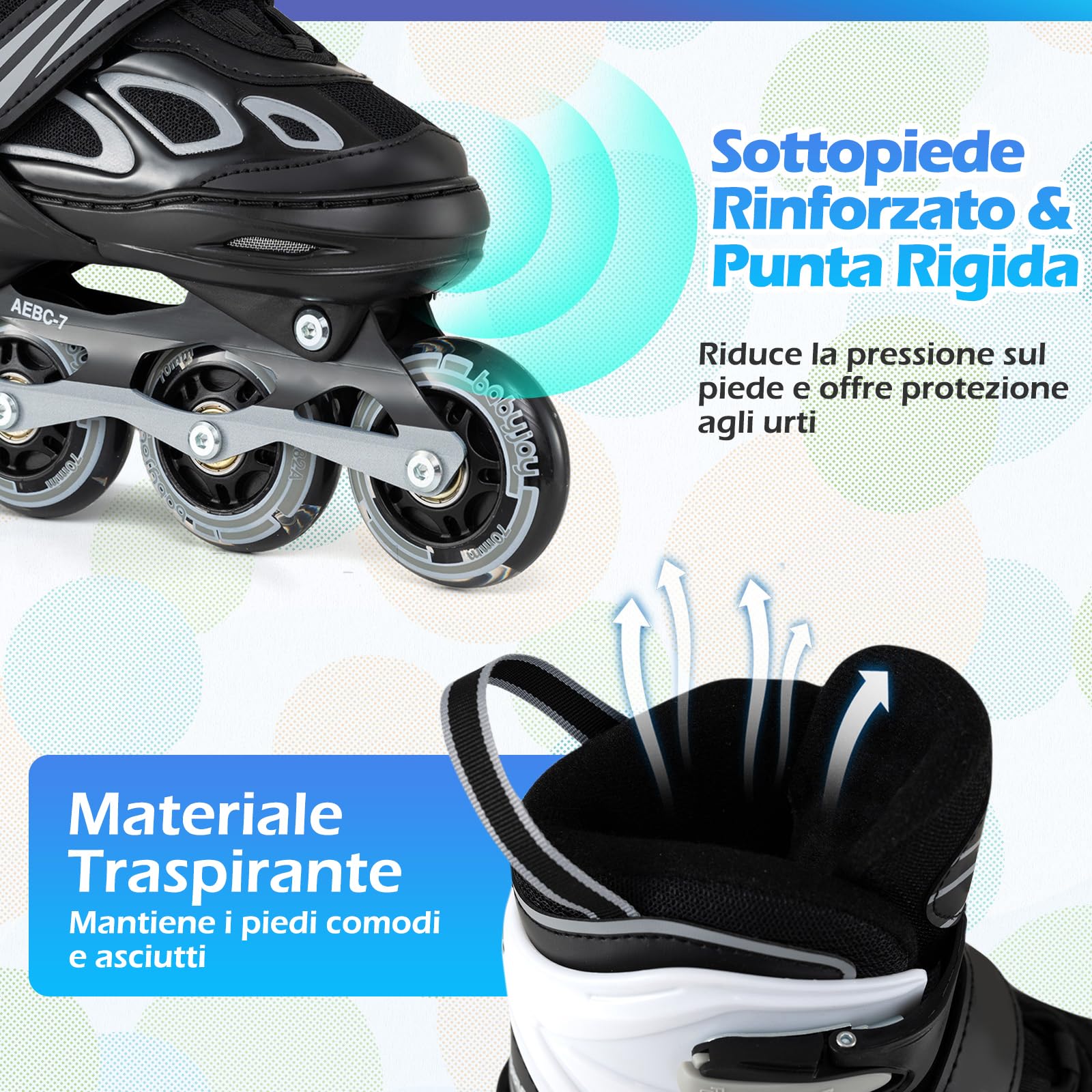 COSTWAY Pattini in Linea a 4 Rotelle per Bambini, Pattini a Rotelle Regolabili con 4 Ruote Luminose e Chiusura a Strappo, per Bambini e Ragazzi 5-14 Anni
