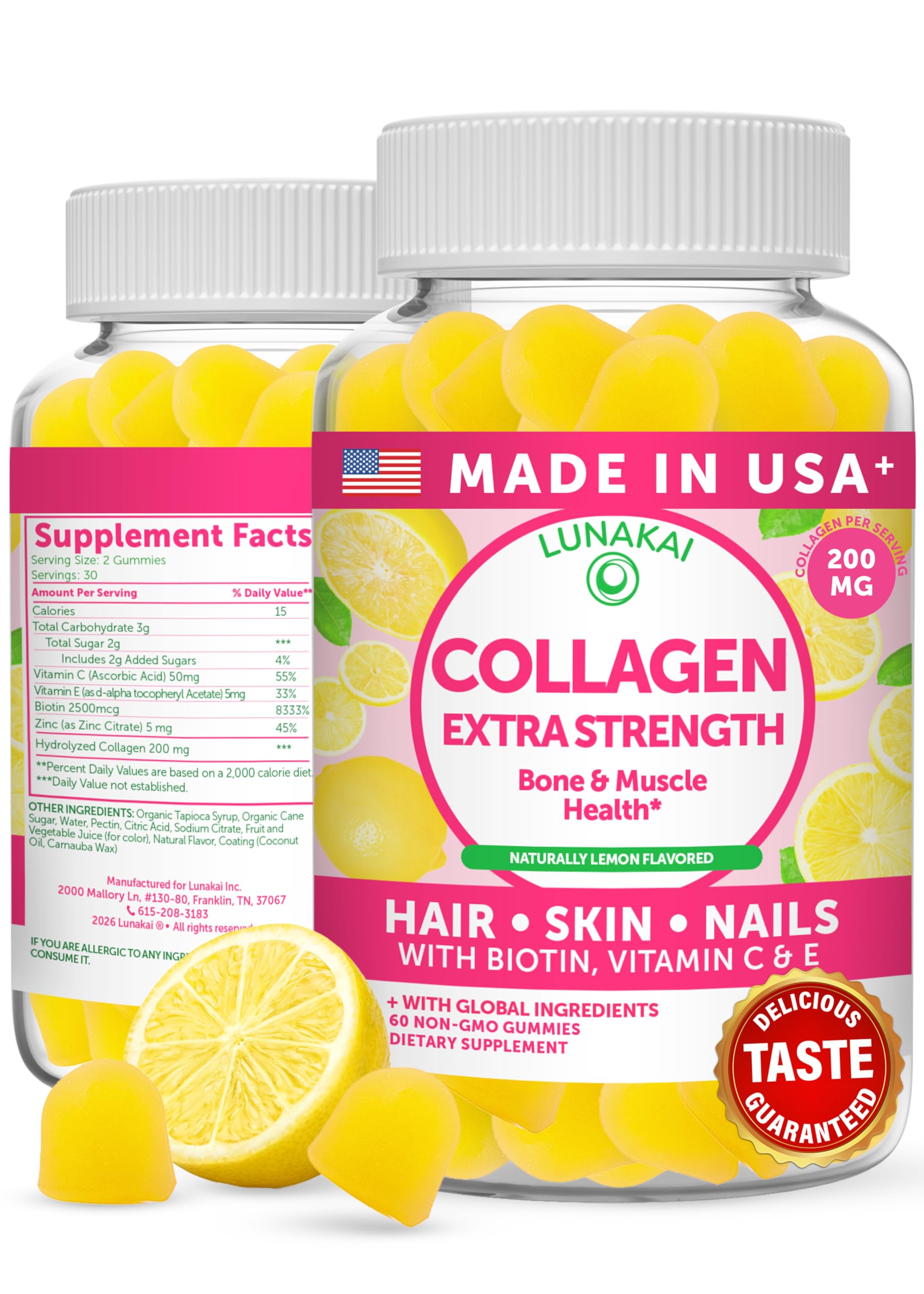 Collagen Gummies for Women and Men with Biotin Zinc Vitamin C and E - Anti Aging, Hair Growth, Skin Care & Strong Nails Protein Collagen Supplements - Non-GMO, Gluten Free - 60 Collagen Gummy Vitamins