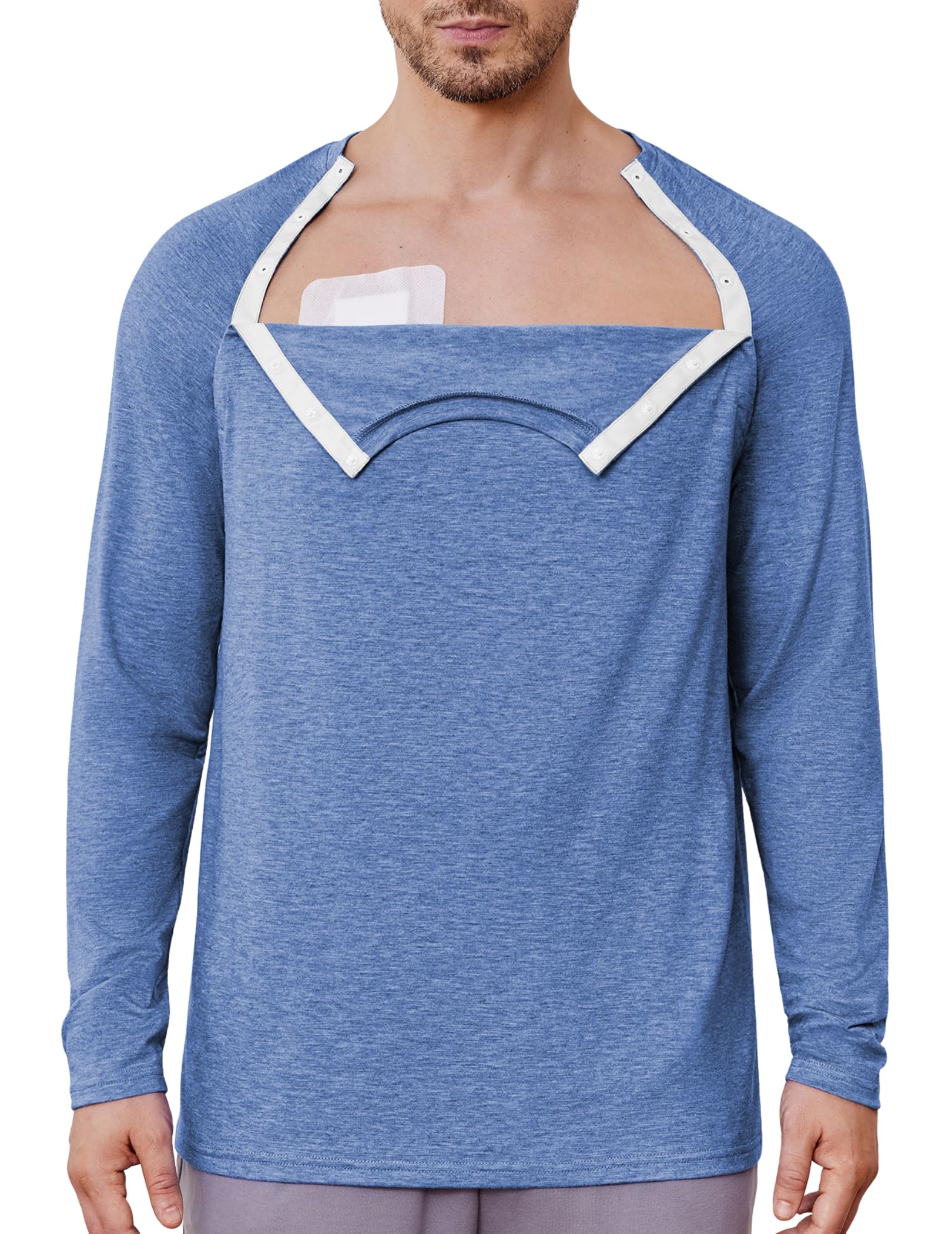 Deyeek Chemo Port Shirts for Men Side Snap Long Sleeve Port Access Shirts