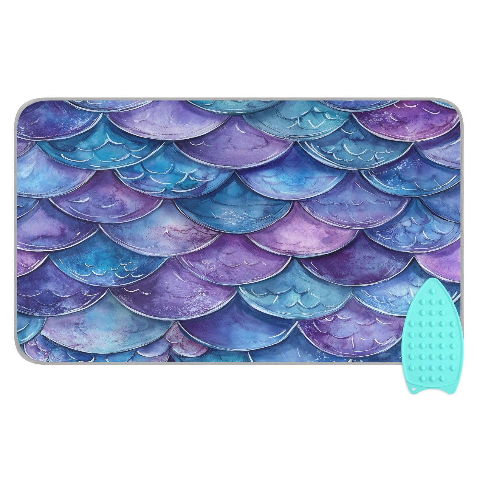 pnyoin Portable Ironing Mat Retro Dark Purple Scales Travel Ironing Pad with Silicone Iron Rest for Steam Pressing on Tabletop or Bed Heat Resistant Portable Quilting & Travel Blanket