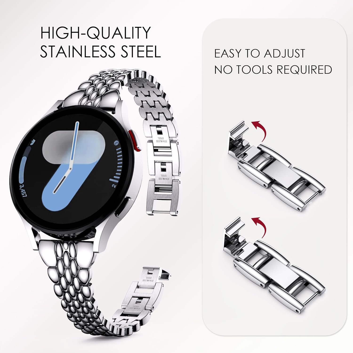 GELISHI Slim Metal Band Compatible with Galaxy Watch 7 Band 6 5 4 FE 40mm /44mm Women, 20mm Thin Stainless Steel Strap for Galaxy Watch 6 Classic 43mm/47mm/ 4 Classic 42mm/46mm /5 Pro 45mm