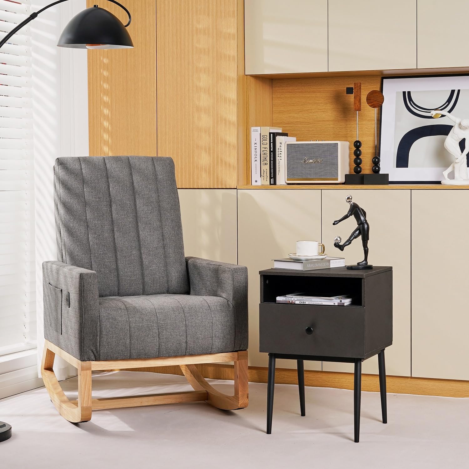 VECELO Modern Nightstands Set of 2,Square End Side Table with Drawer and Storage Space for Bedroom and Living Room