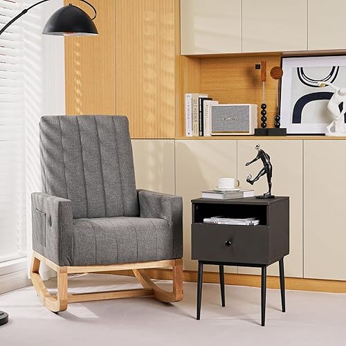 Miniatura 2 de VECELO Moderna mesa auxiliar cuadrada con cajón y espacio de almacenamiento para dormitorio y sala de estar, 2 juegos de mesitas de noche, gris