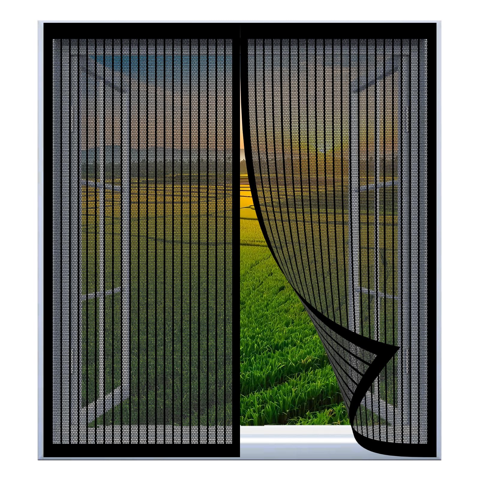 Yuanwan Black Fly Screens For Window 119 X 129 Cm Easy Installation No Drilling Or Screwing Anti Mosquito Fly Curtain For Windows Nets To Keep Bugs Out,